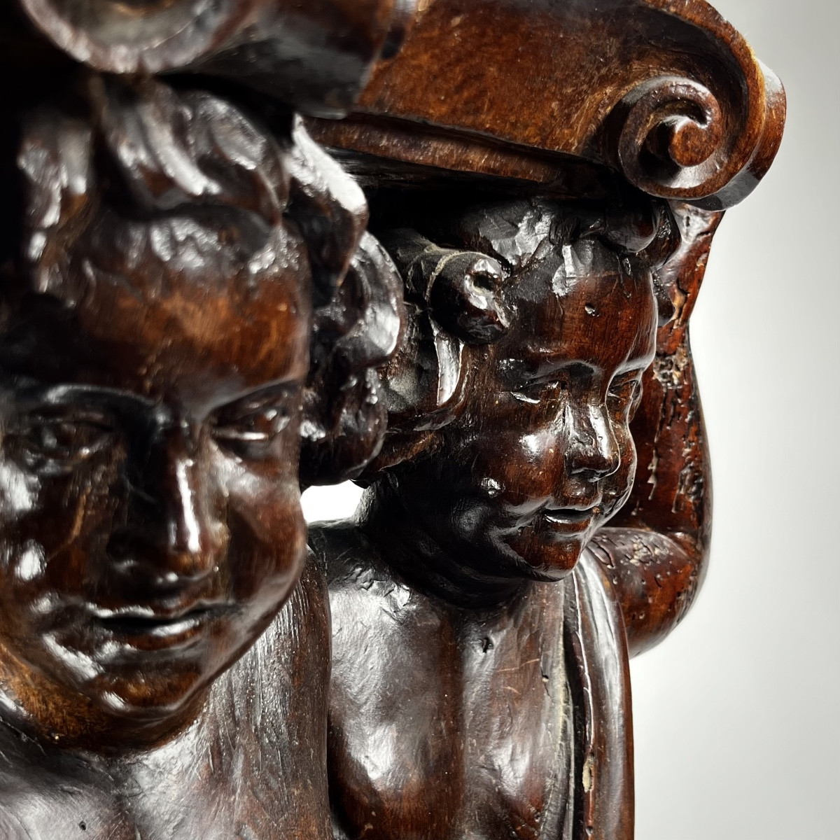 Putti porteurs en bois sculpté, élément de décor ou mobilier, XVIIe - XVIIIe siècle 17e 18e-photo-7