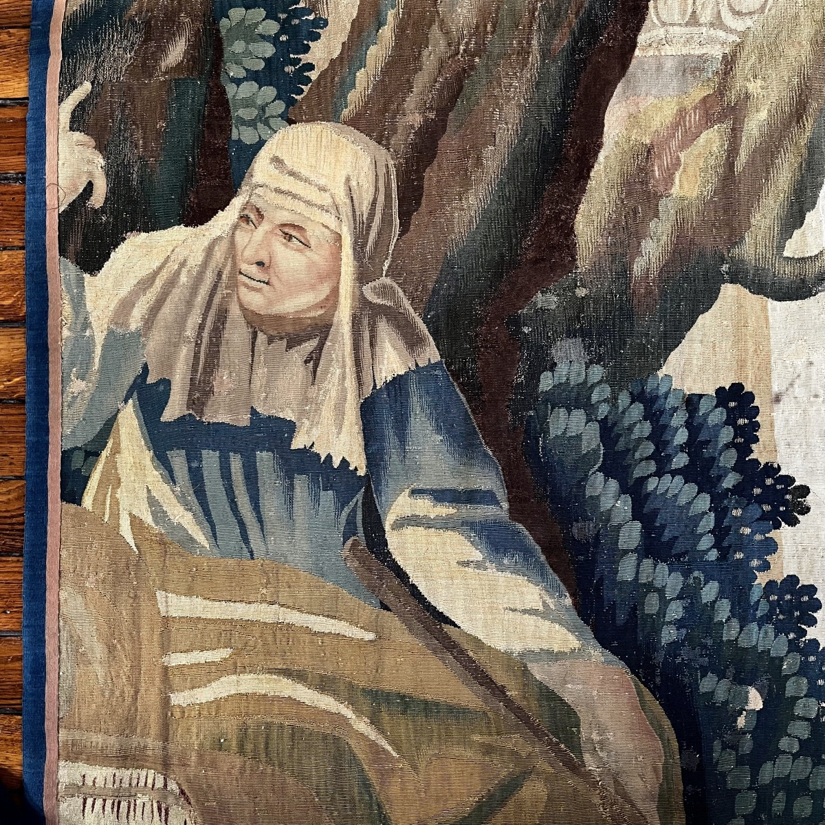 La diseuse de bonne aventure, fragment de tapisserie Flandres fin XVIIe début XVIIIe 17e 18e-photo-3