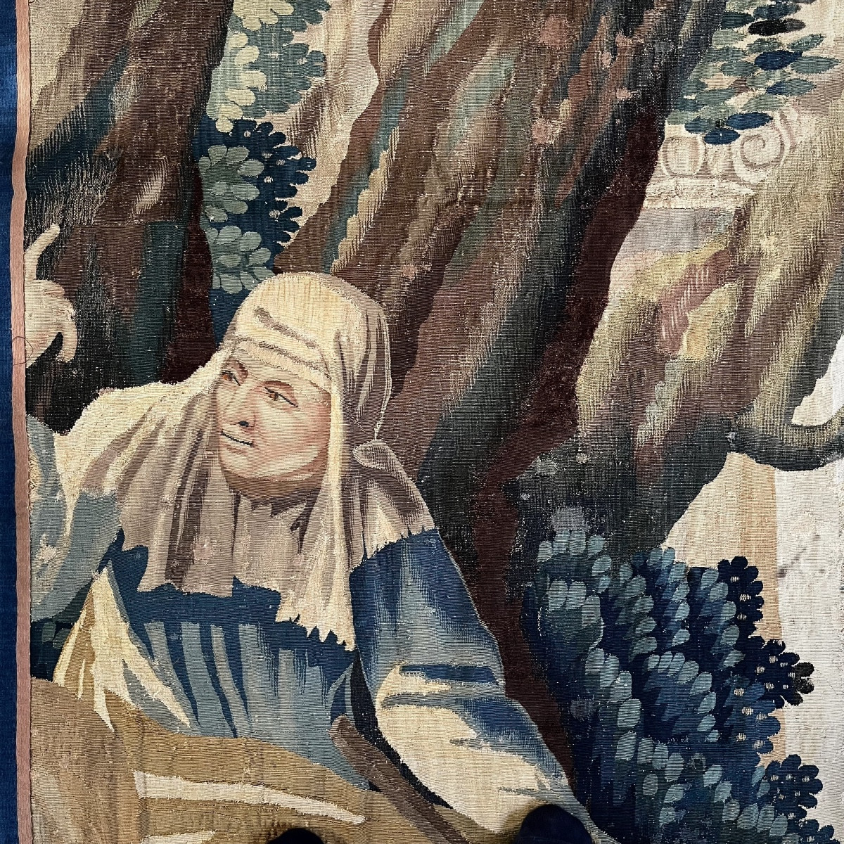 La diseuse de bonne aventure, fragment de tapisserie Flandres fin XVIIe début XVIIIe 17e 18e-photo-6