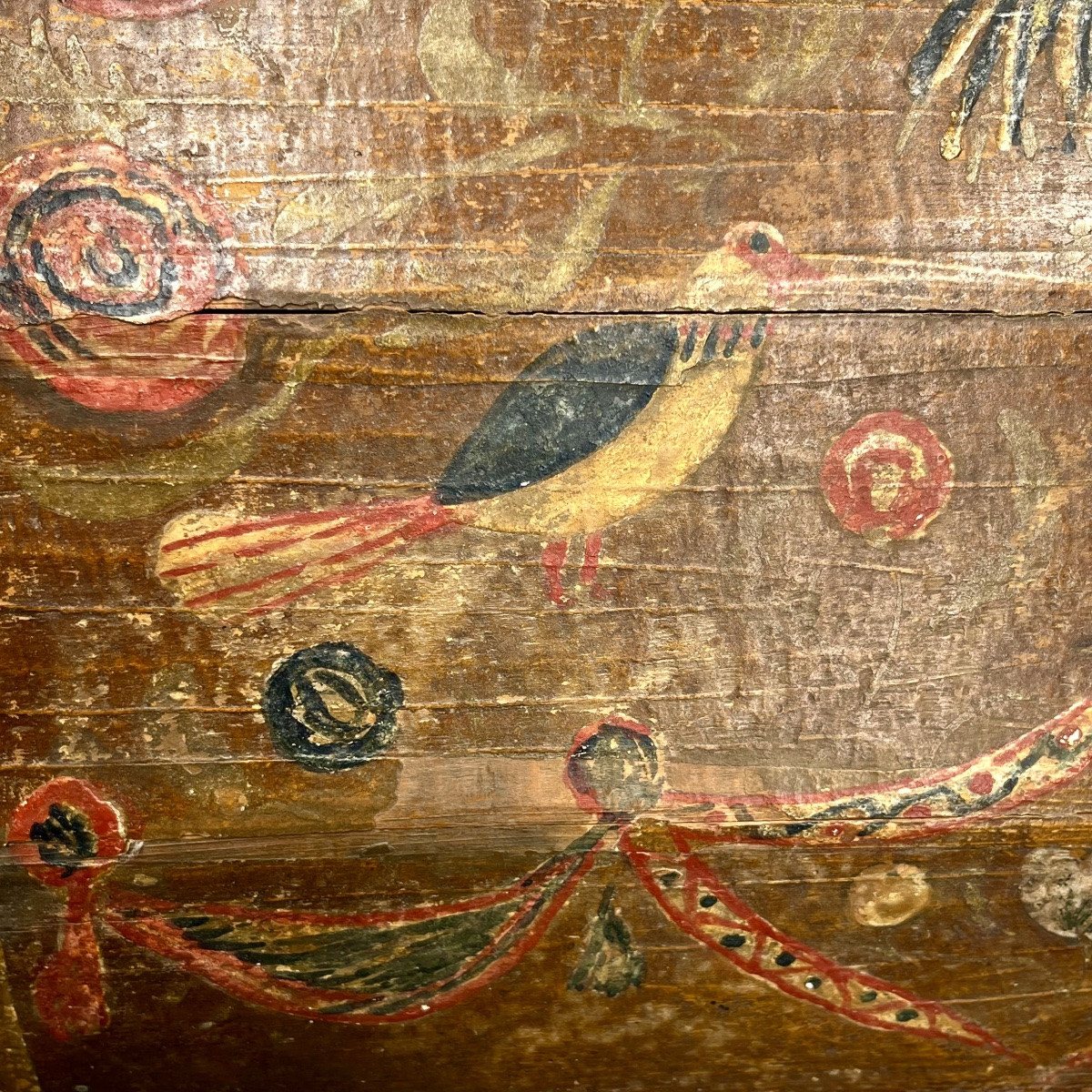 Norman Ochre Painted Wooden Wedding Trunk - Folk Art 19th Century Painted Trunk 19th Century-photo-3