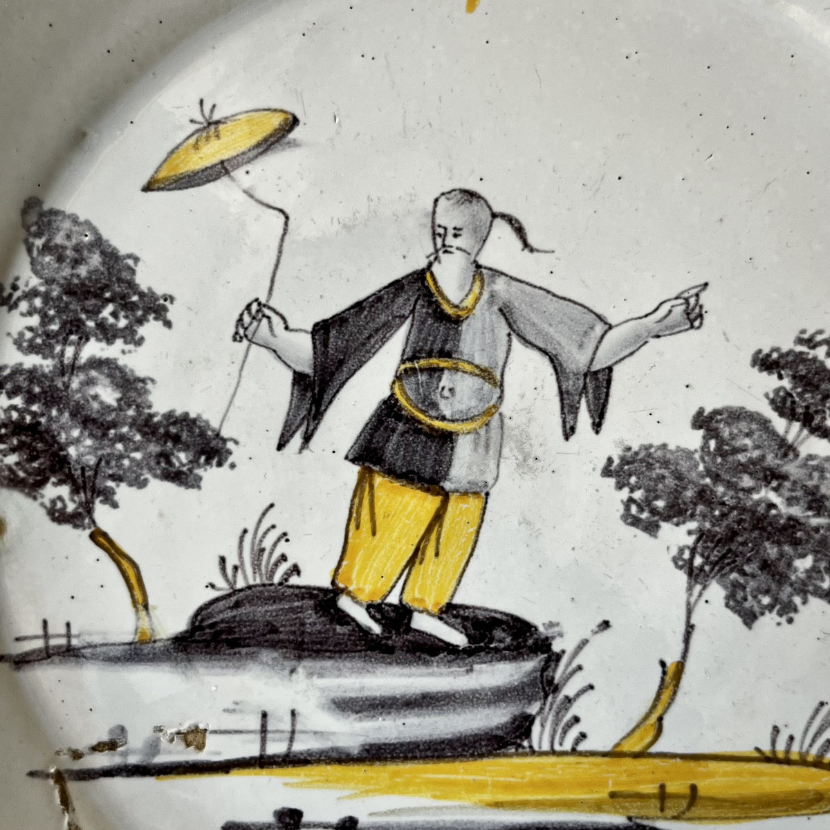 Plate With Chinese With Parasol In Nevers Earthenware 18th Century 18th Century-photo-2