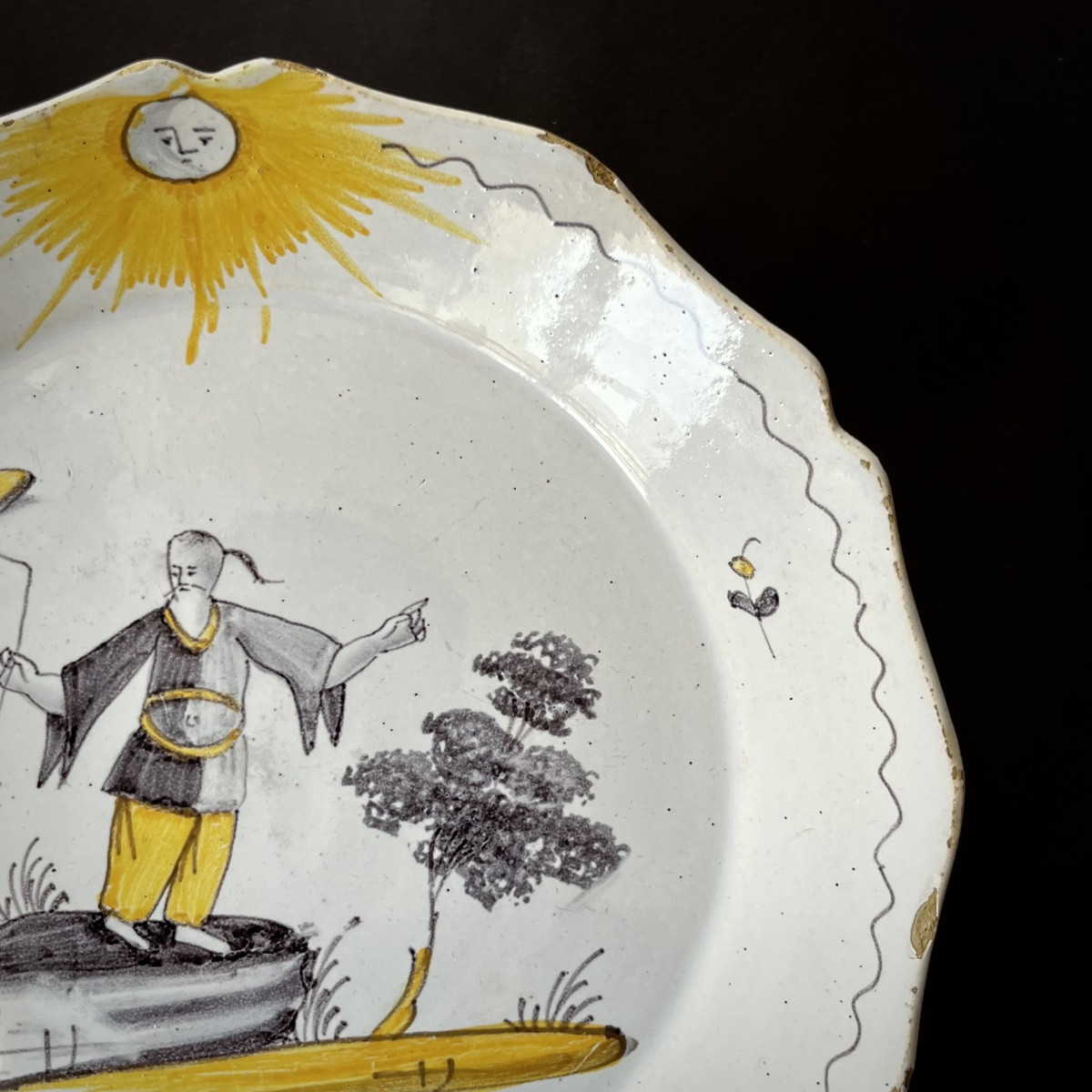 Plate With Chinese With Parasol In Nevers Earthenware 18th Century 18th Century-photo-3