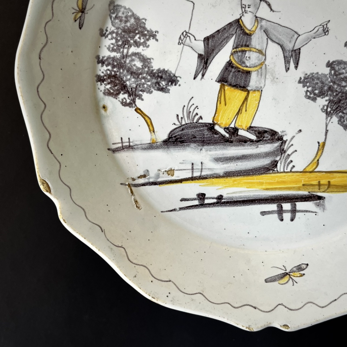 Plate With Chinese With Parasol In Nevers Earthenware 18th Century 18th Century-photo-1