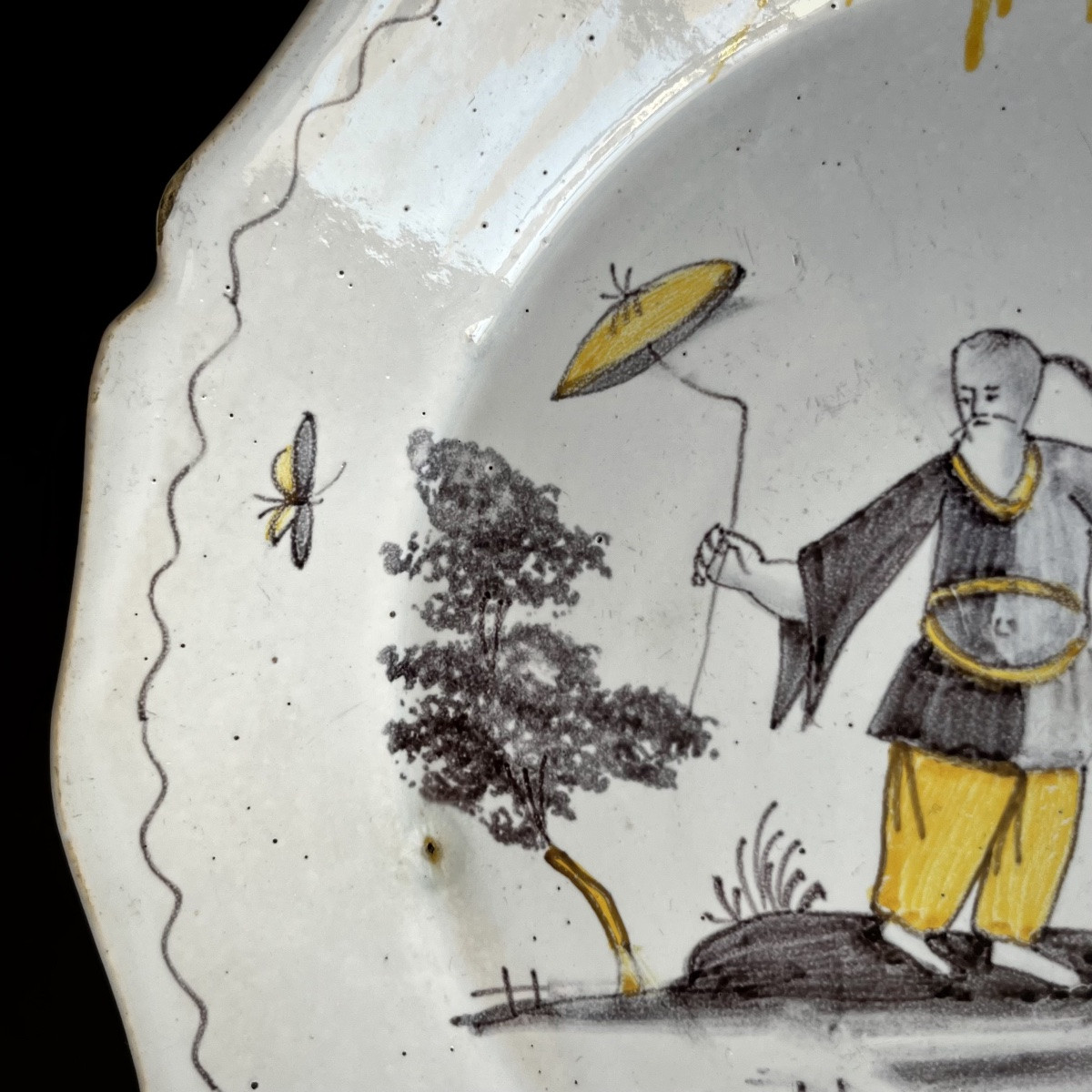 Plate With Chinese With Parasol In Nevers Earthenware 18th Century 18th Century-photo-4