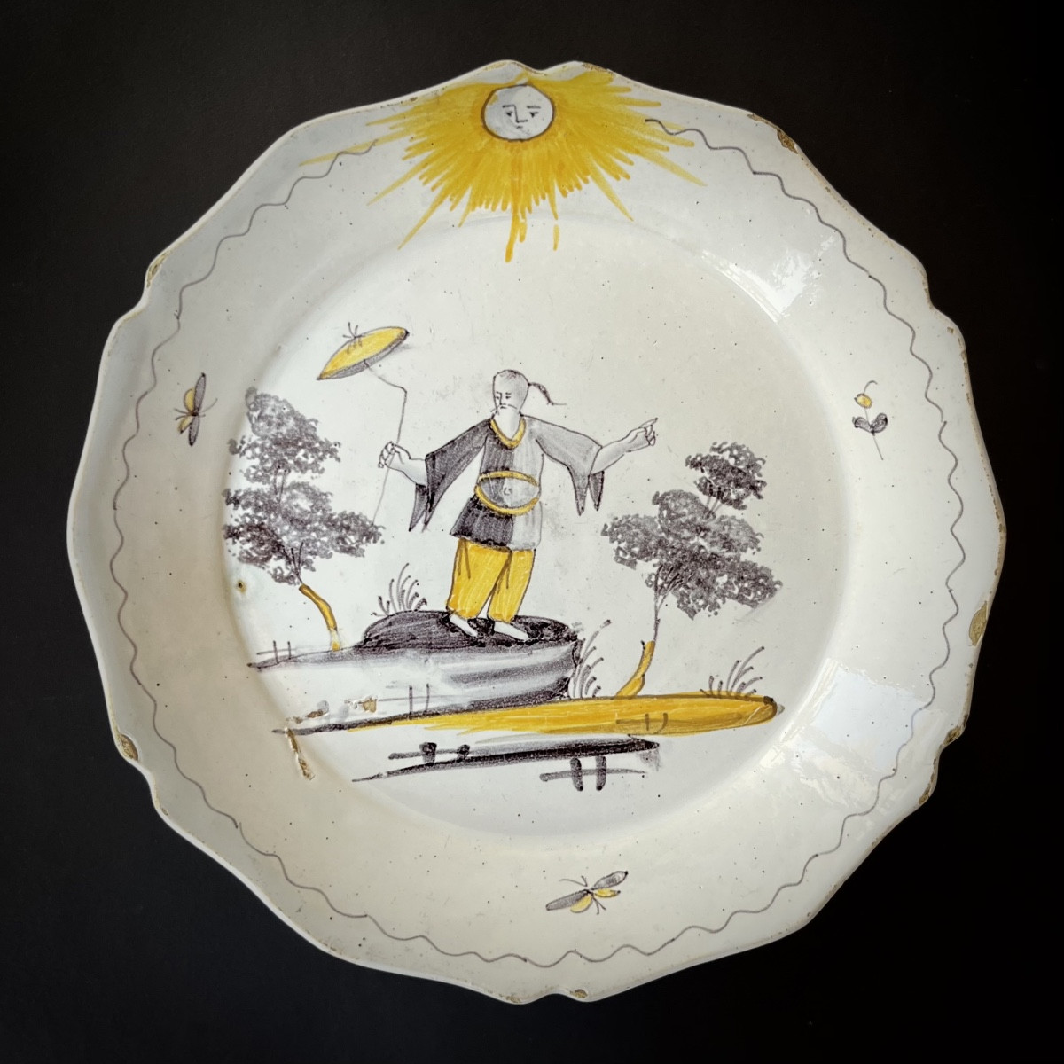 Plate With Chinese With Parasol In Nevers Earthenware 18th Century 18th Century