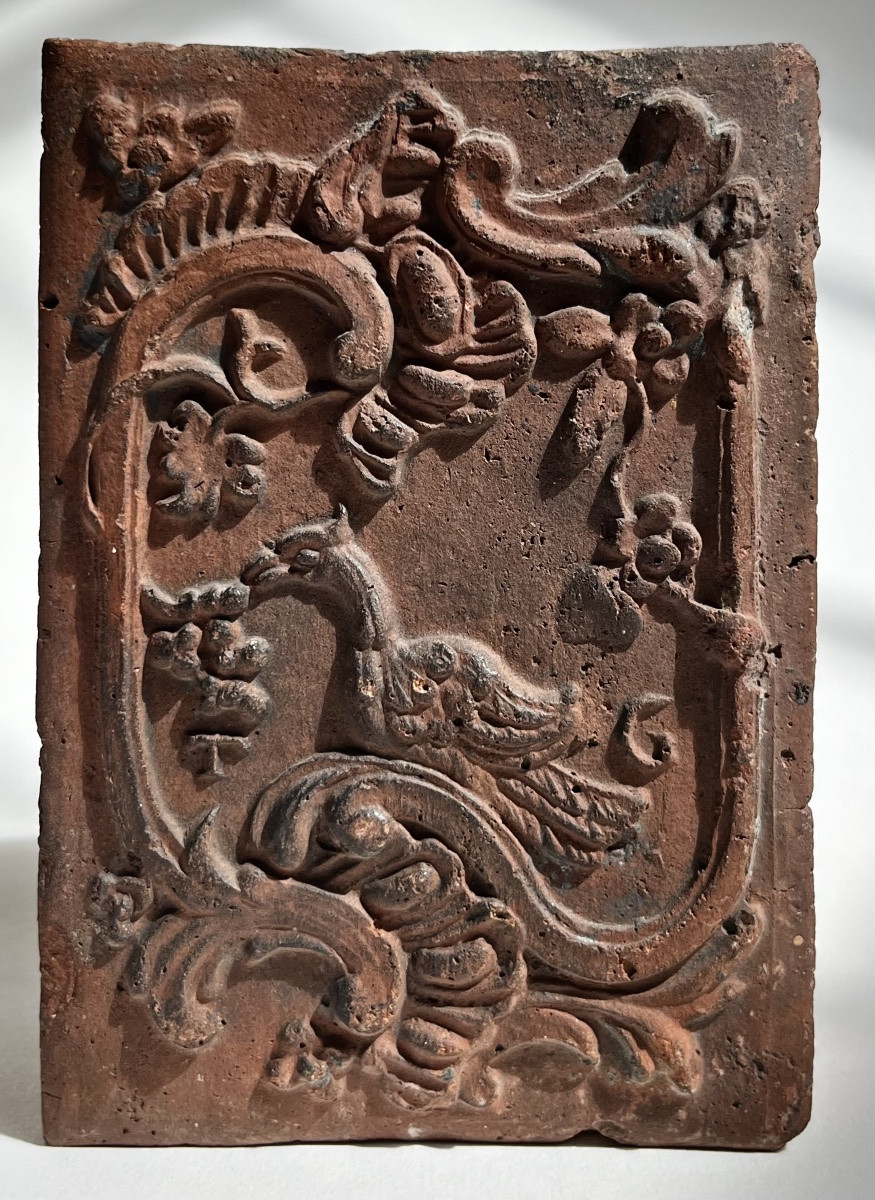 18th Century Terracotta Fireplace Brick With Bird Design - 18th Century Curiosity-photo-4