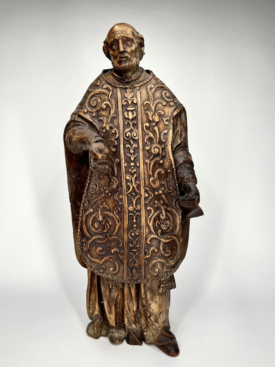 Ecclesiastic (st Philippe Néri ?), Carved Wood Statue, Flanders 18th Century 18th Century-photo-3