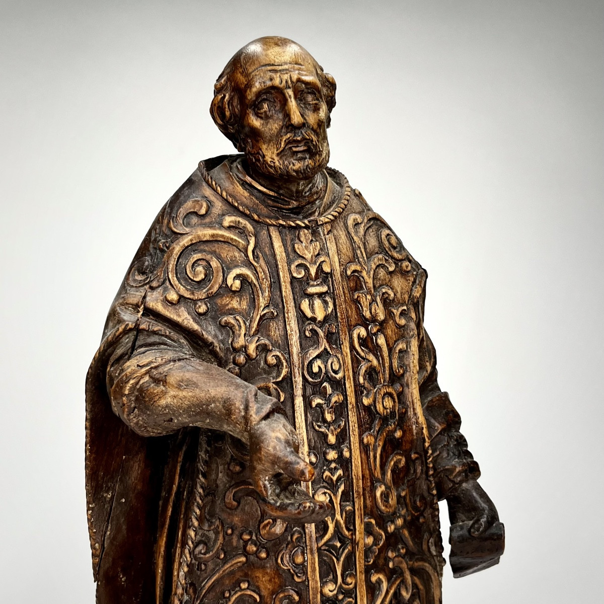 Ecclesiastic (st Philippe Néri ?), Carved Wood Statue, Flanders 18th Century 18th Century-photo-2