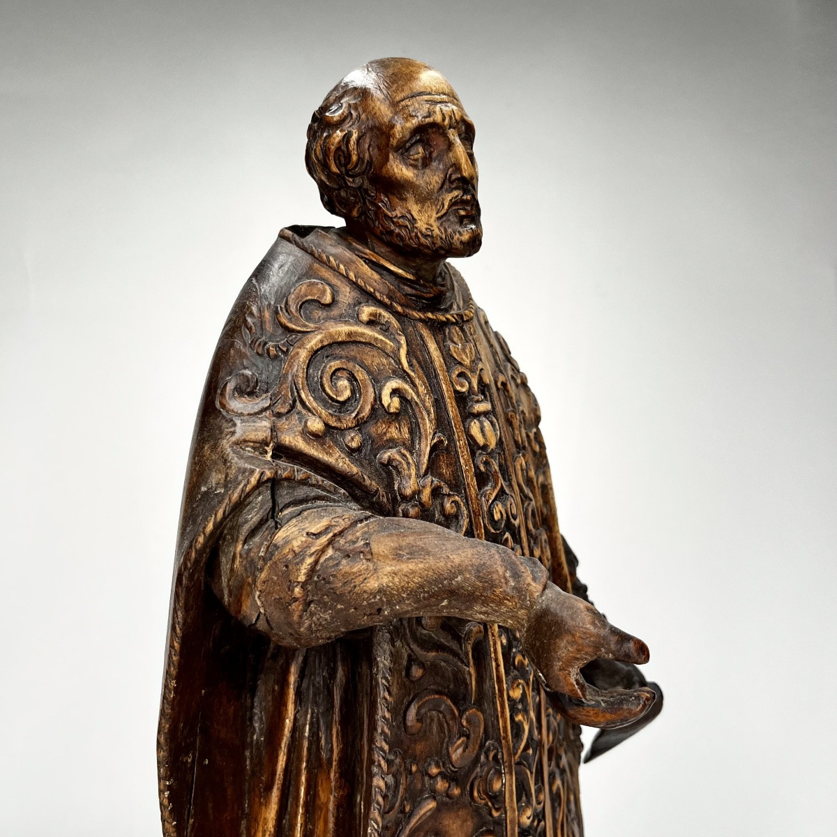 Ecclesiastic (st Philippe Néri ?), Carved Wood Statue, Flanders 18th Century 18th Century-photo-4