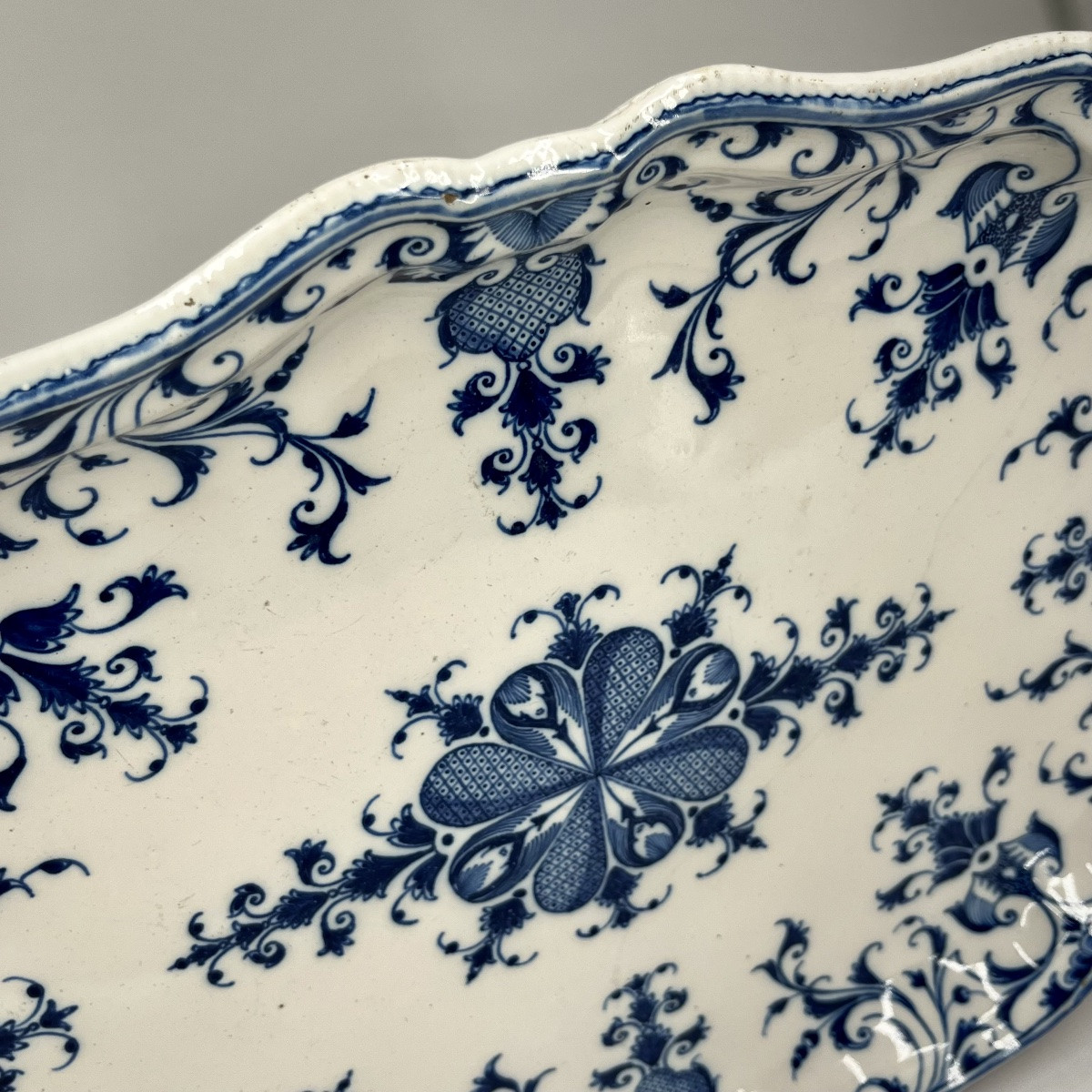 Large 18th Century Marseille Earthenware Dish By Leroy, Blue And White Décor 18th Century-photo-3