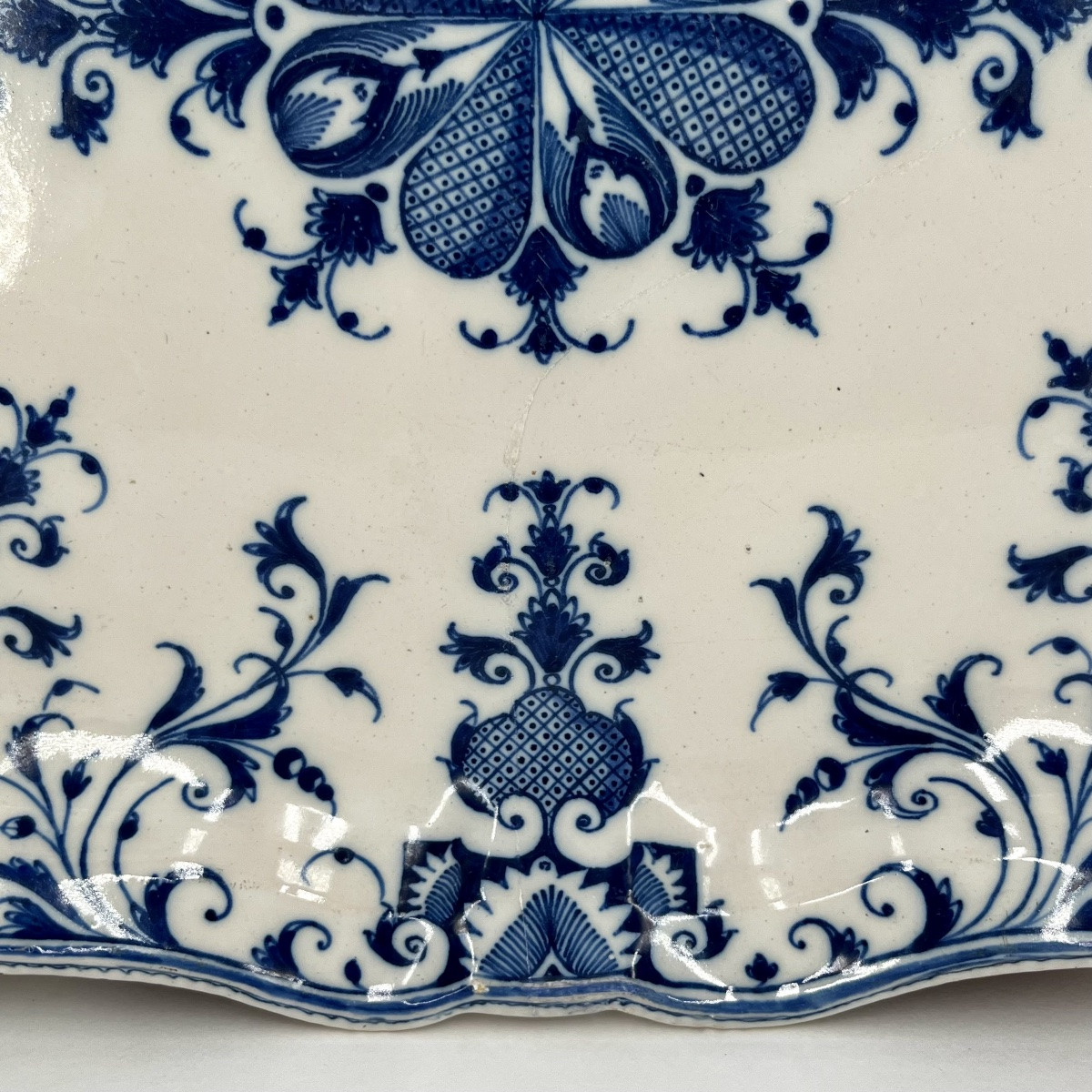 Large 18th Century Marseille Earthenware Dish By Leroy, Blue And White Décor 18th Century-photo-2