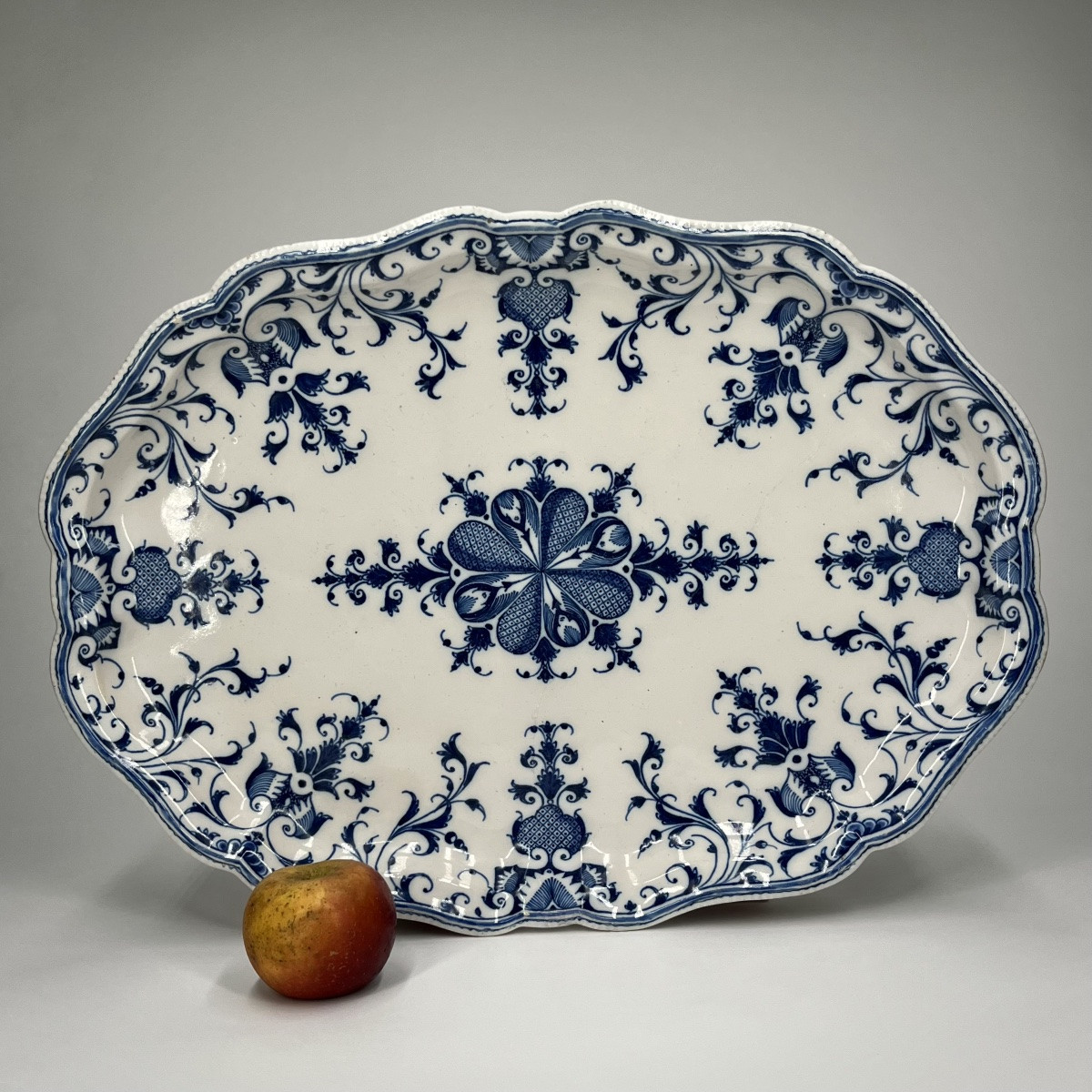 Large 18th Century Marseille Earthenware Dish By Leroy, Blue And White Décor 18th Century-photo-4