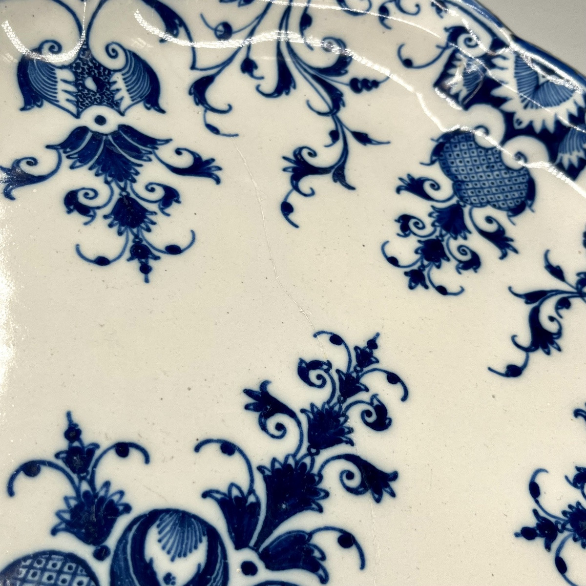 Large 18th Century Marseille Earthenware Dish By Leroy, Blue And White Décor 18th Century-photo-5