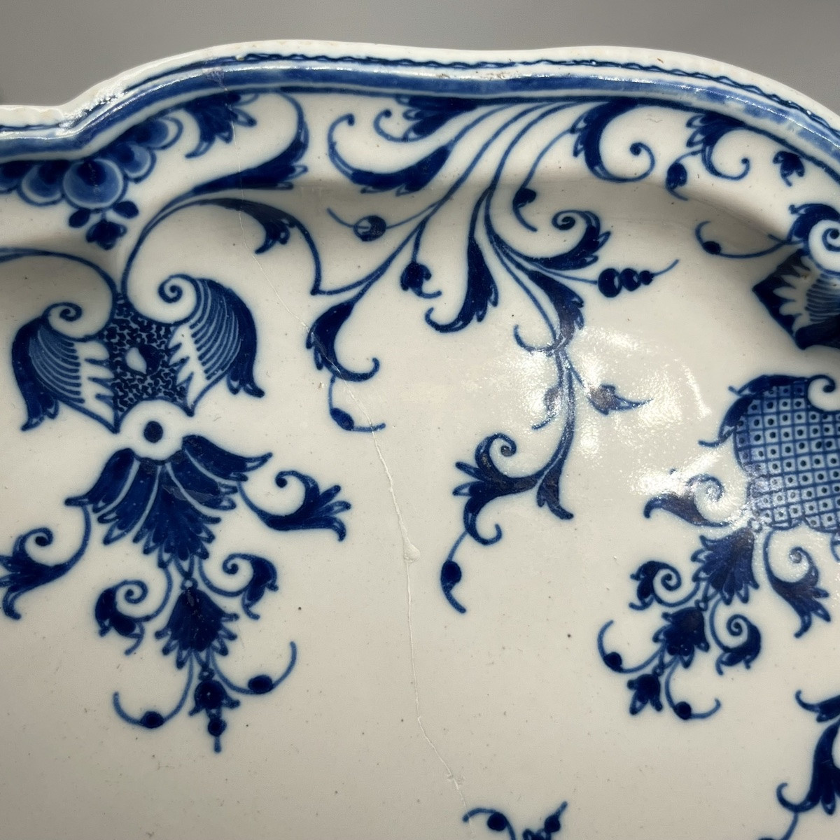 Large 18th Century Marseille Earthenware Dish By Leroy, Blue And White Décor 18th Century-photo-6
