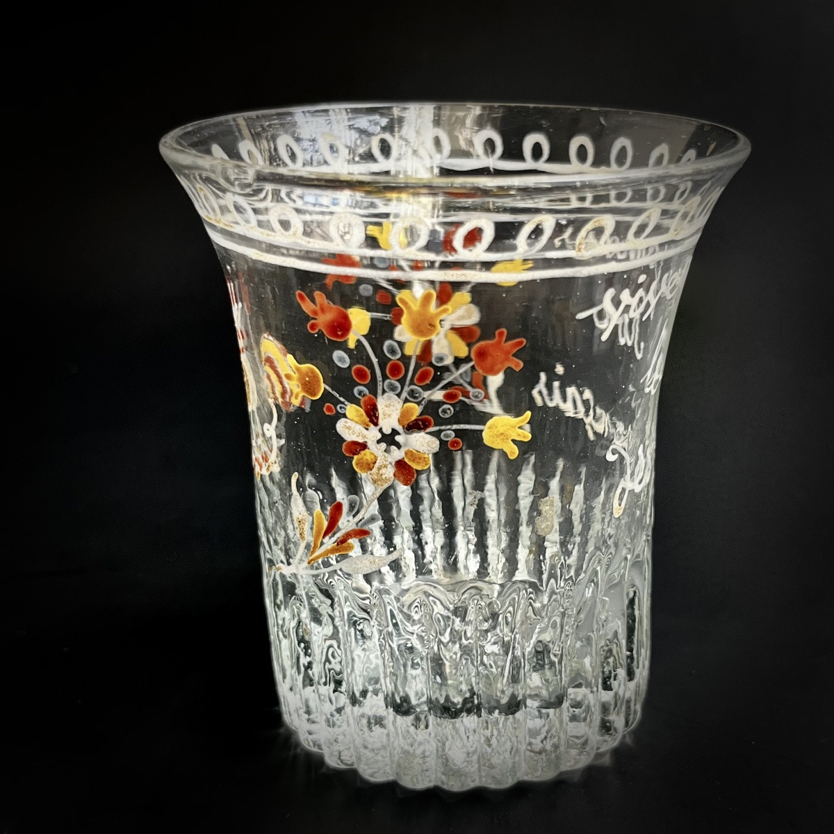 Gobelet normand royaliste  en verre soufflé à décor émaillé de coq début XIXe art populaire 19e-photo-4