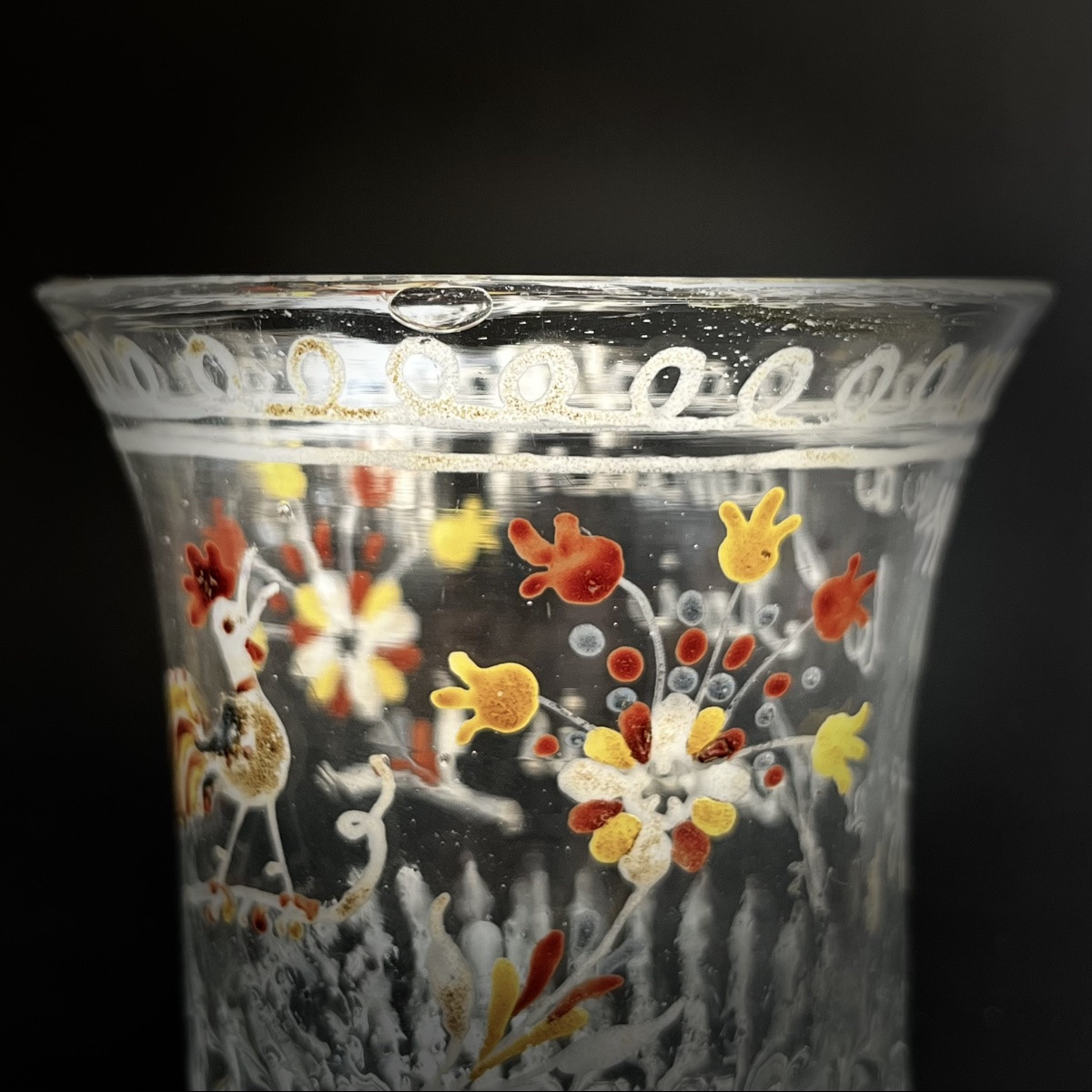 Gobelet normand royaliste  en verre soufflé à décor émaillé de coq début XIXe art populaire 19e-photo-4
