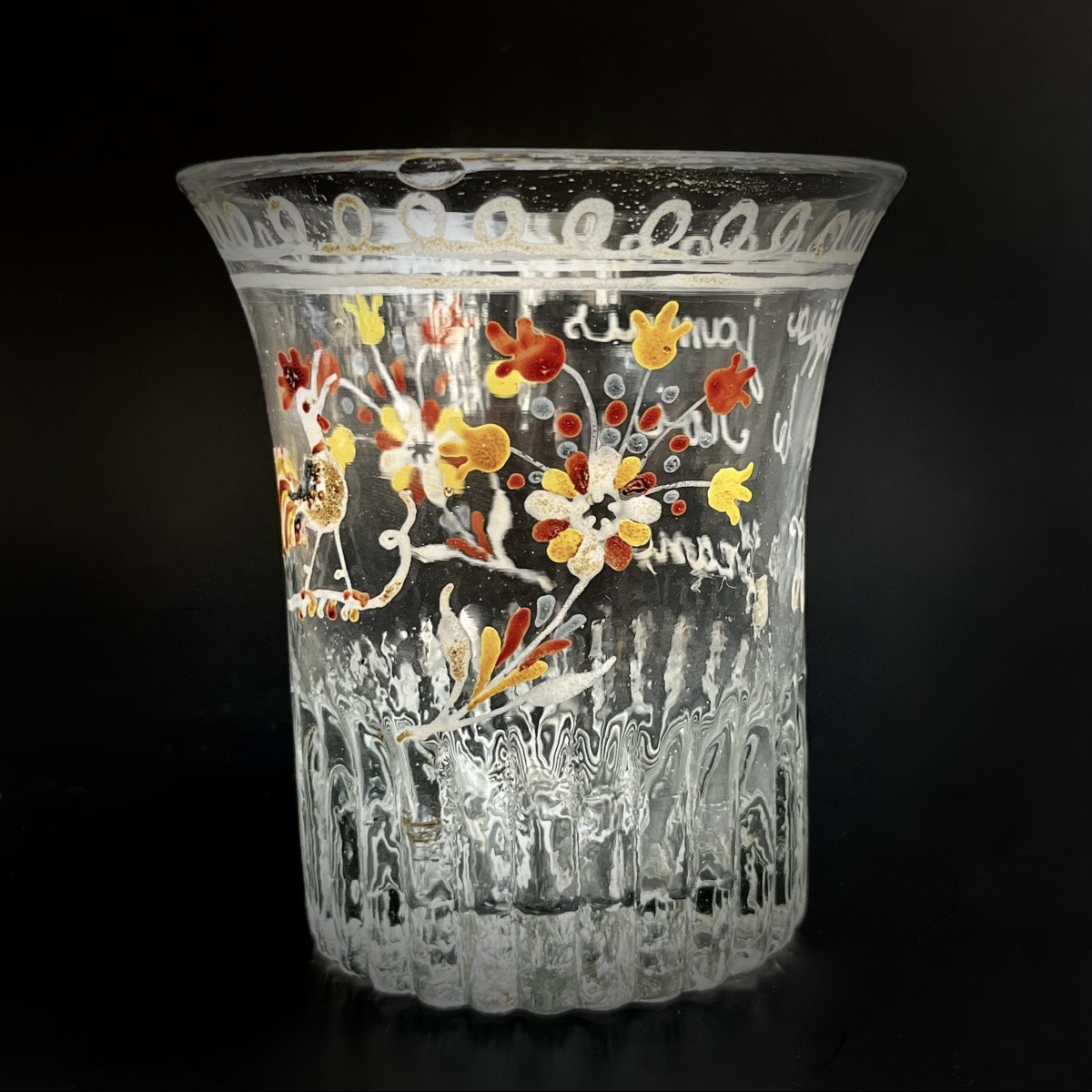 Gobelet normand royaliste  en verre soufflé à décor émaillé de coq début XIXe art populaire 19e-photo-5