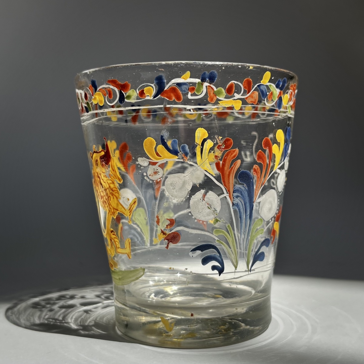 Enameled Glass Cup Decorated With A Heraldic Lion, Dated 1744, Flühli, Switzerland, 18th Century-photo-2