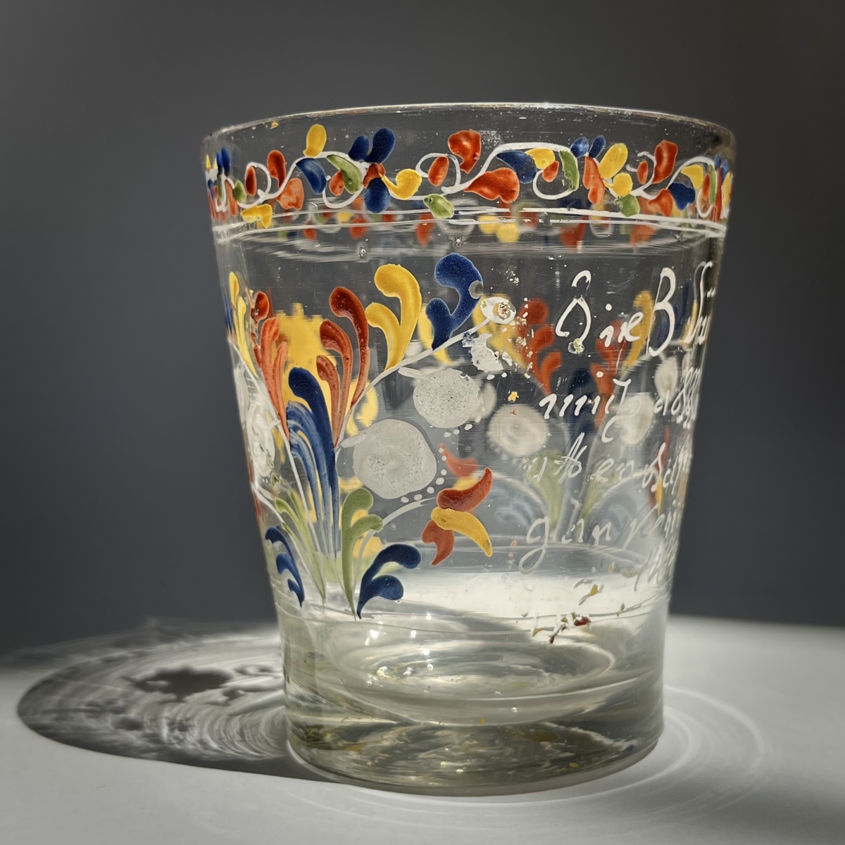 Enameled Glass Cup Decorated With A Heraldic Lion, Dated 1744, Flühli, Switzerland, 18th Century-photo-3