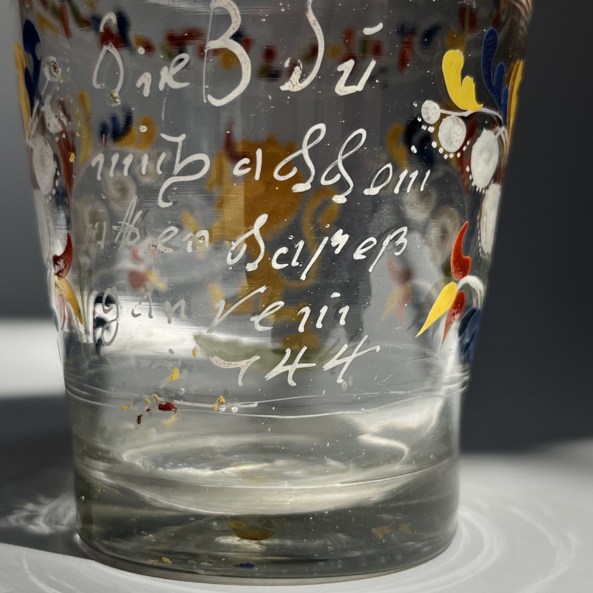 Enameled Glass Cup Decorated With A Heraldic Lion, Dated 1744, Flühli, Switzerland, 18th Century-photo-1