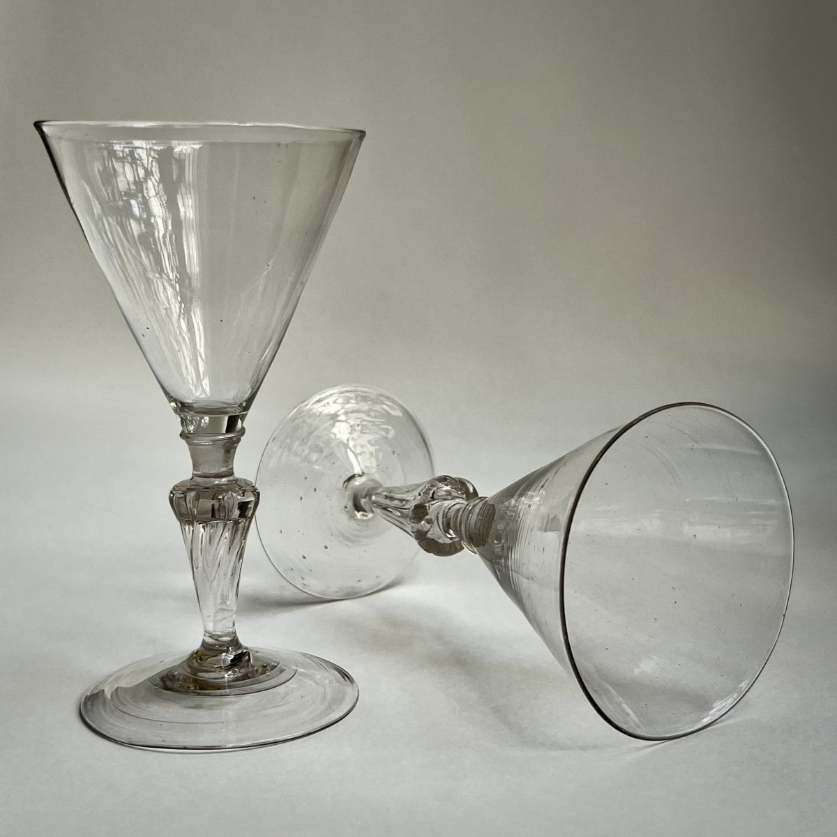 Pair Of 18th-century Hand-blown Glass Goblets With Flared Rims-photo-2