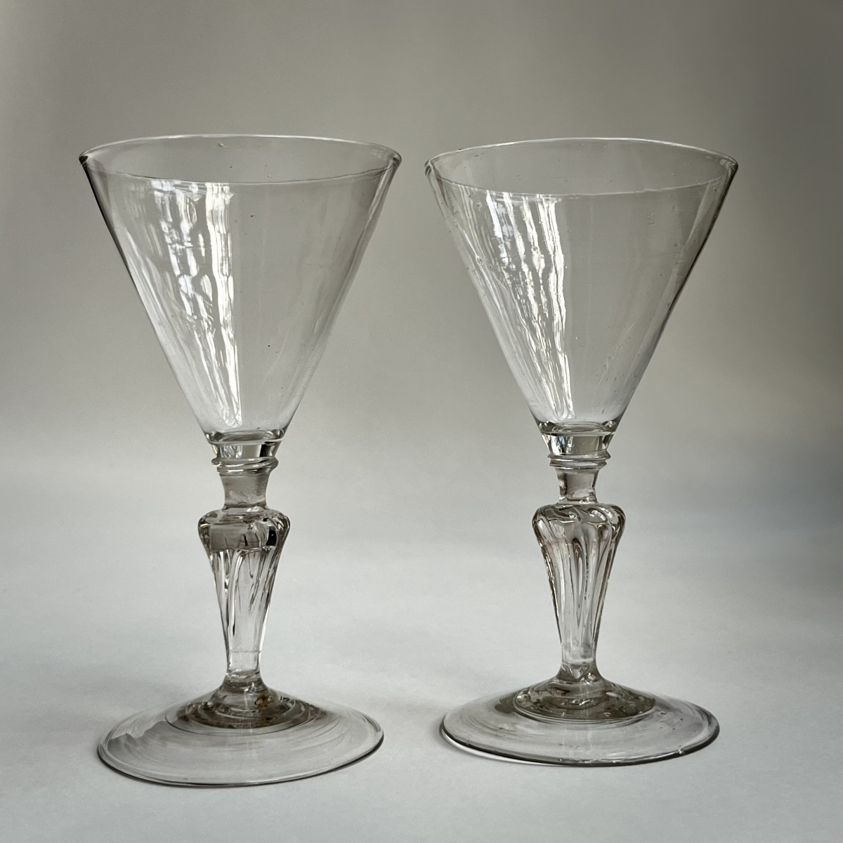 Pair Of 18th-century Hand-blown Glass Goblets With Flared Rims