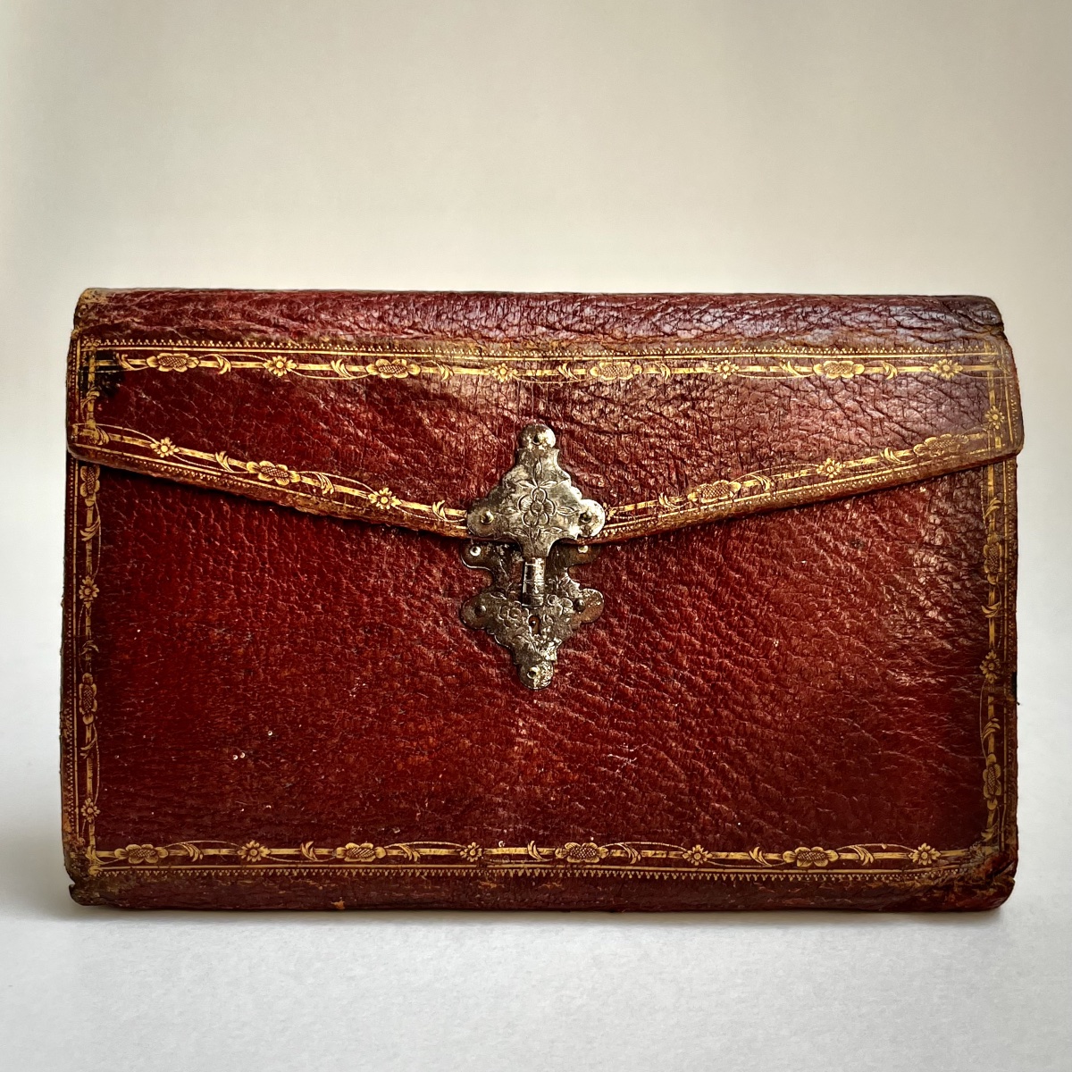 Red Morocco Leather Wallet With Gold-embossed Decorative Motifs, 18th Century