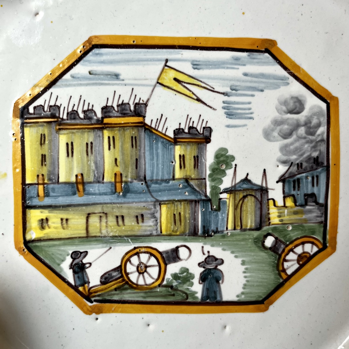 Revolutionary "storming Of The Bastille" Plate Made Of Nevers Earthenware, Late 18th Century Revolution