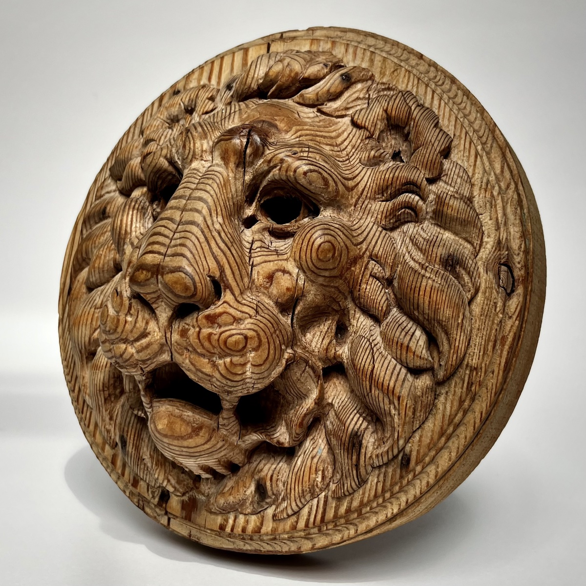 Lion's Muzzle, Carved Pine Mascaron, Late 19th–early 20th Century; Folk Art, Carved Wood, 19th–20th Centuries