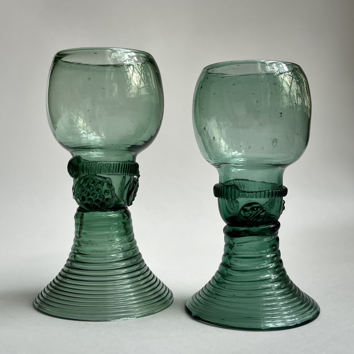 Two Römer Wine Glasses From Germany Or The Netherlands, 18th-century Blown Glass