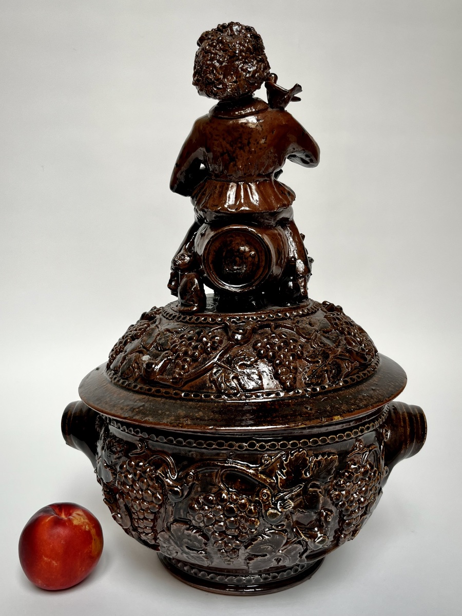 Brown Glazed Stoneware Oil Jar With A Bacchus Design By Philippe Ménard—1987, Folk Art-photo-4