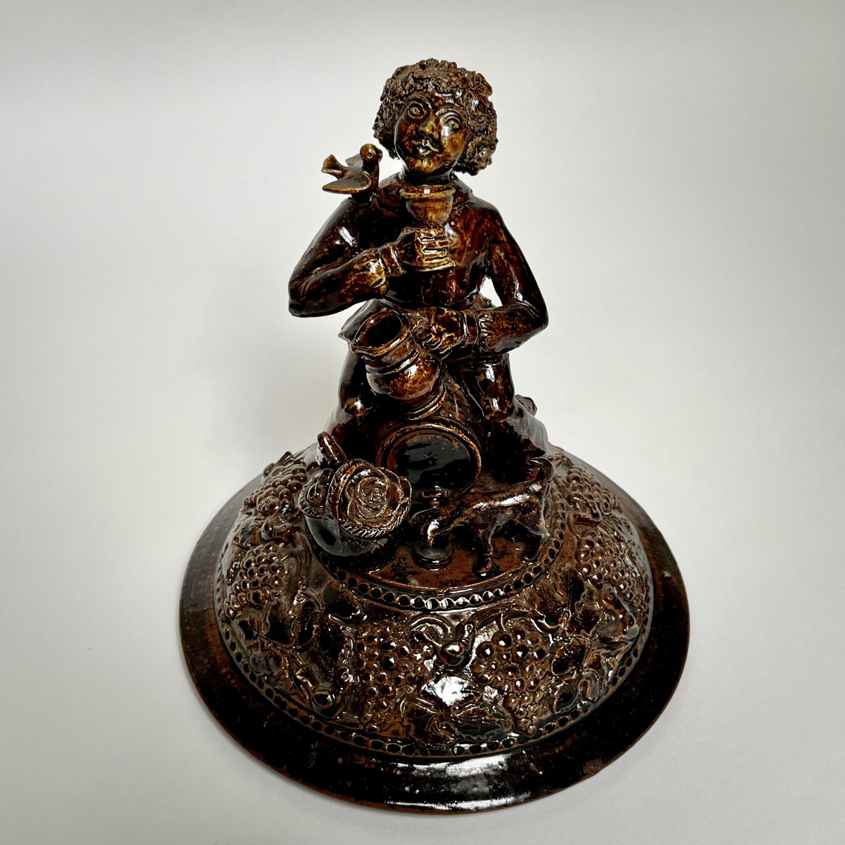 Brown Glazed Stoneware Oil Jar With A Bacchus Design By Philippe Ménard—1987, Folk Art-photo-2