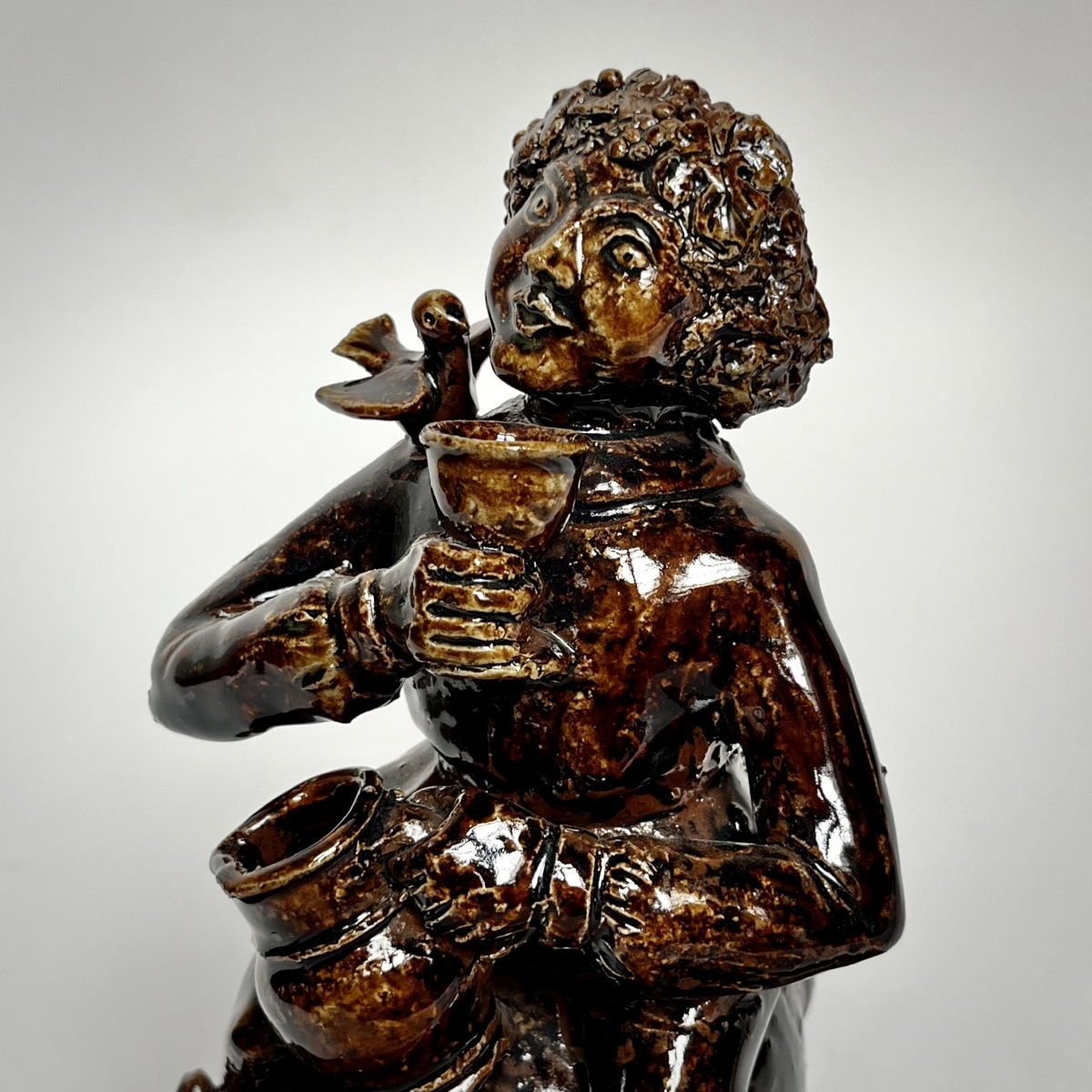 Brown Glazed Stoneware Oil Jar With A Bacchus Design By Philippe Ménard—1987, Folk Art