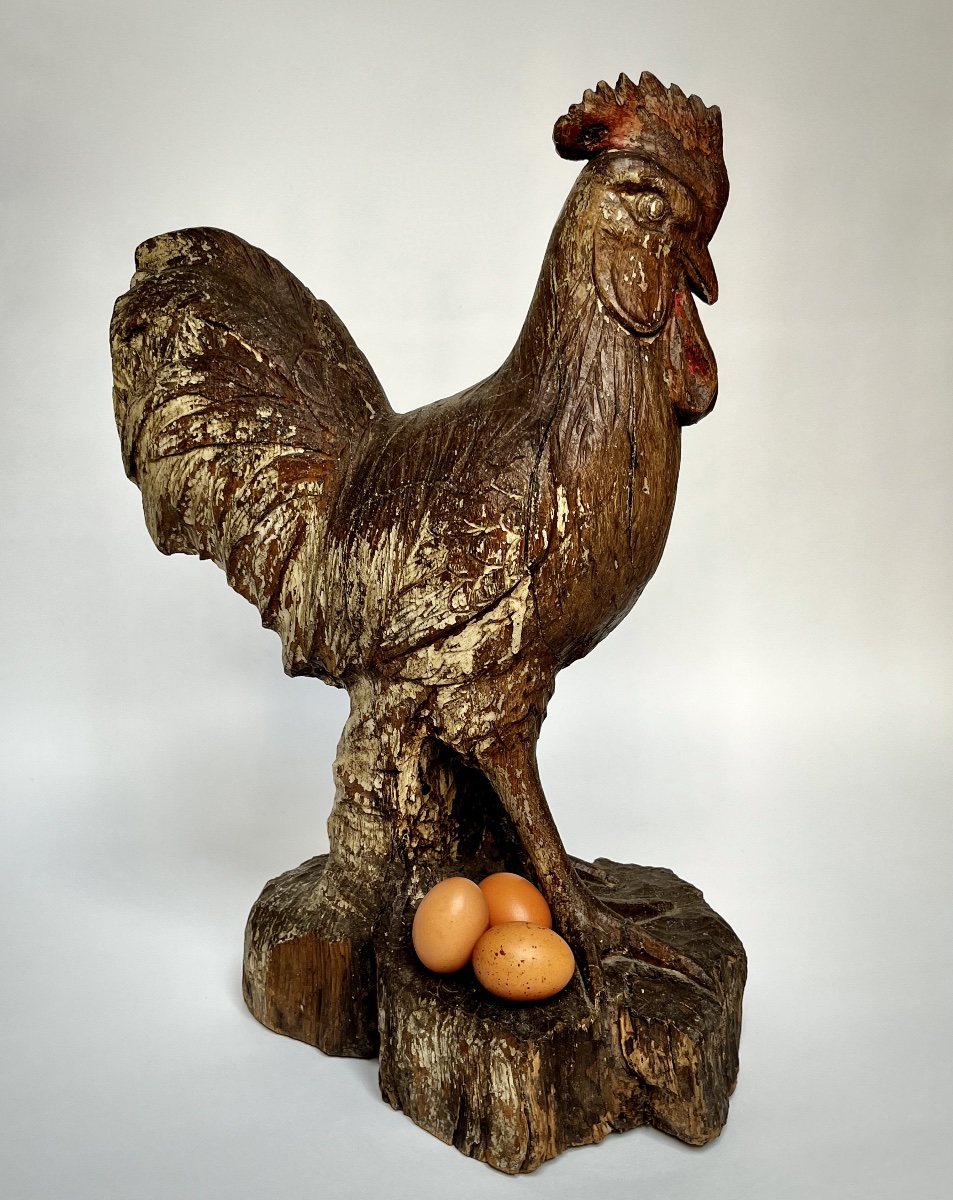 Large Carved Wooden Rooster - Folk Art From The Late 19th–early 20th Century-photo-2