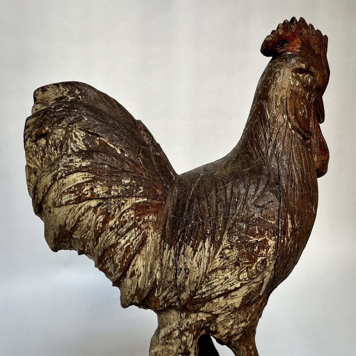 Large Carved Wooden Rooster - Folk Art From The Late 19th–early 20th Century-photo-4