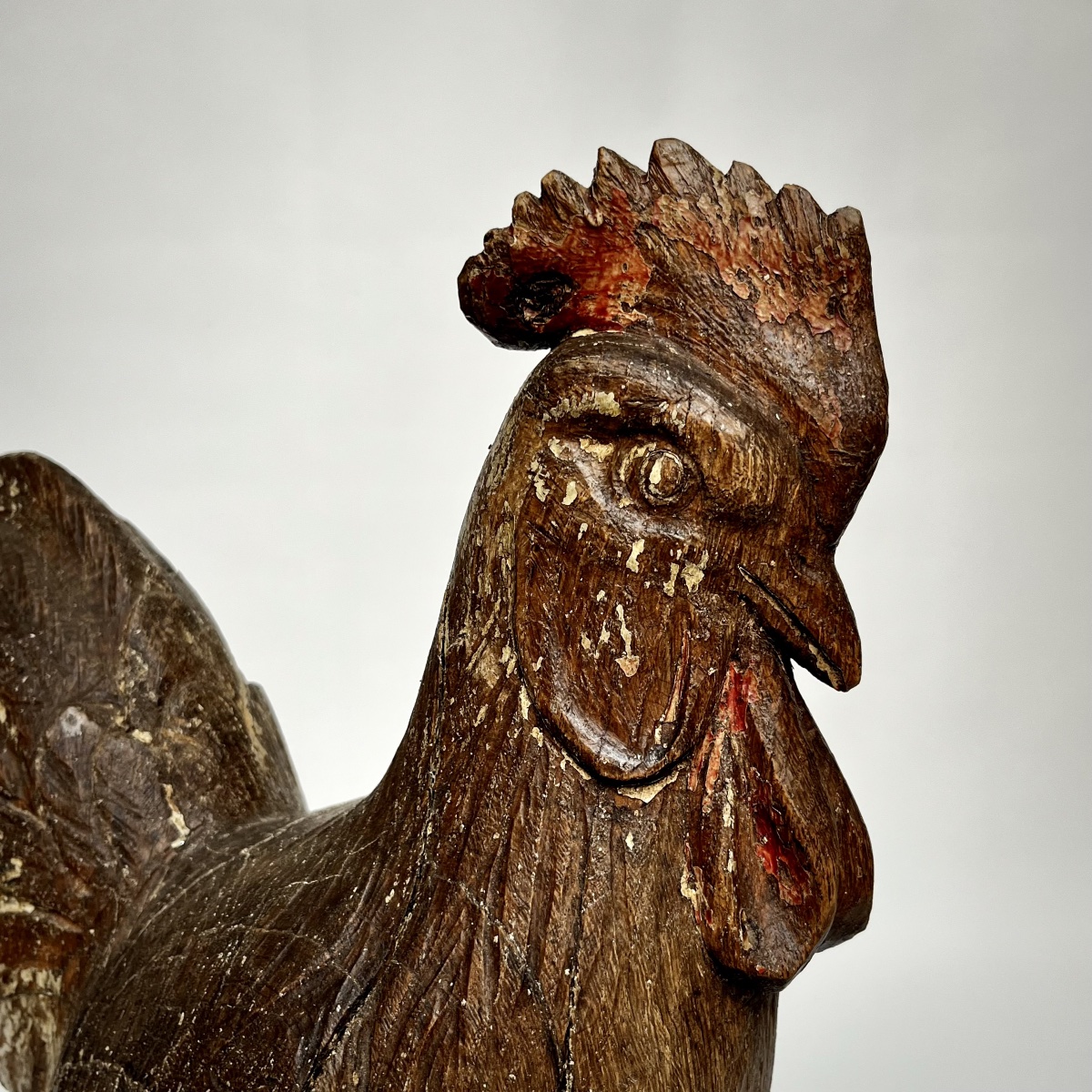 Large Carved Wooden Rooster - Folk Art From The Late 19th–early 20th Century-photo-2