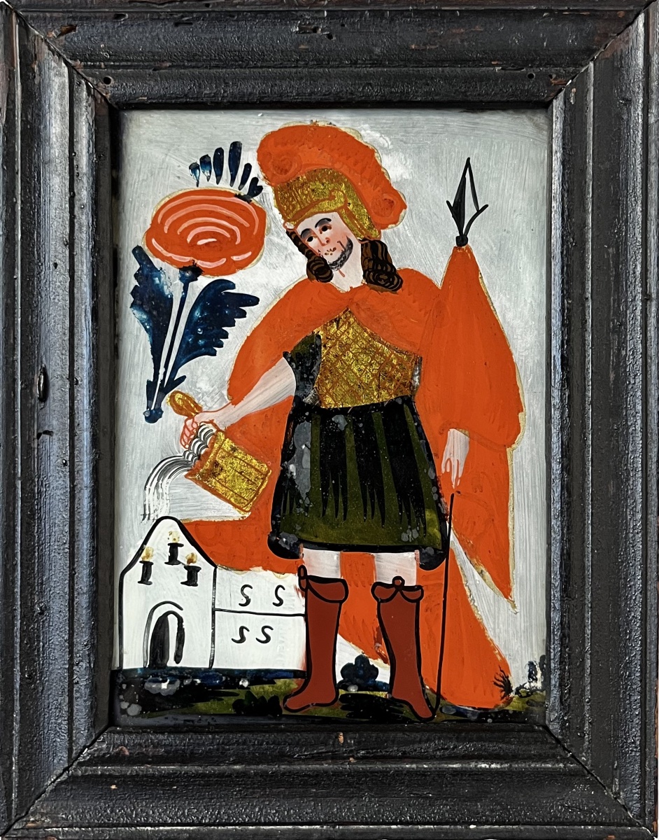Saint Florian, Patron Saint Of Firefighters, Mounted Under Glass, Late 18th–early 19th Century – Folk Art-photo-3