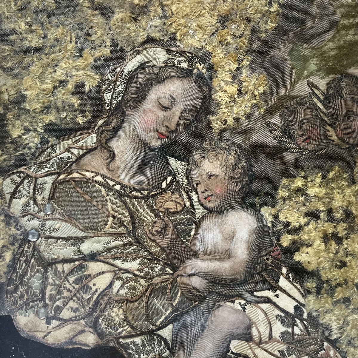 18th-century Mounted Engraving - The Infant Jesus In The Arms Of The Blessed Virgin - 18th Century-photo-3