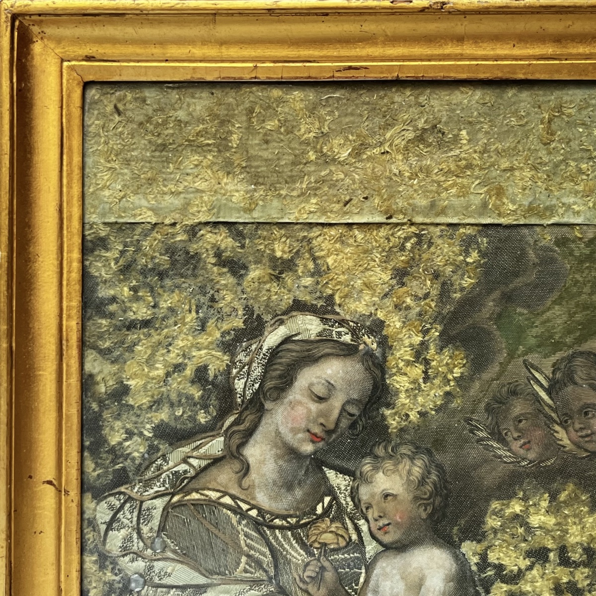 18th-century Mounted Engraving - The Infant Jesus In The Arms Of The Blessed Virgin - 18th Century-photo-1