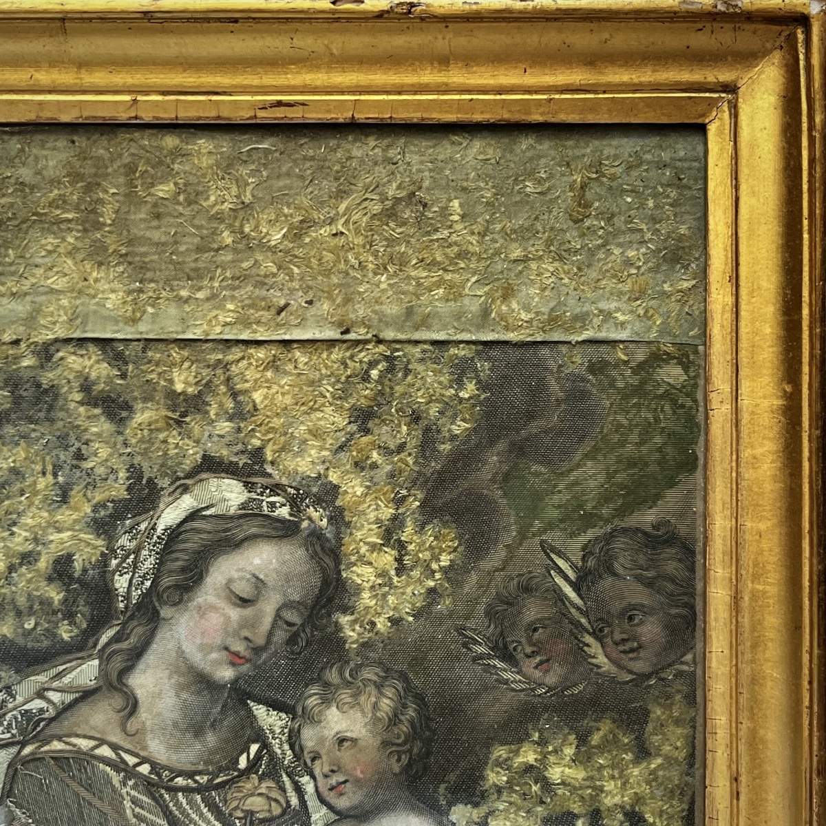 18th-century Mounted Engraving - The Infant Jesus In The Arms Of The Blessed Virgin - 18th Century-photo-2