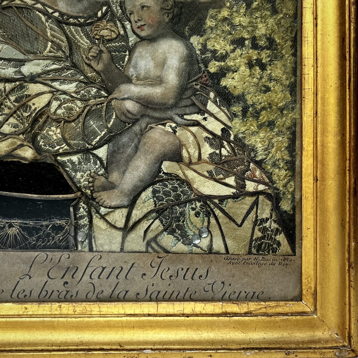 18th-century Mounted Engraving - The Infant Jesus In The Arms Of The Blessed Virgin - 18th Century-photo-3