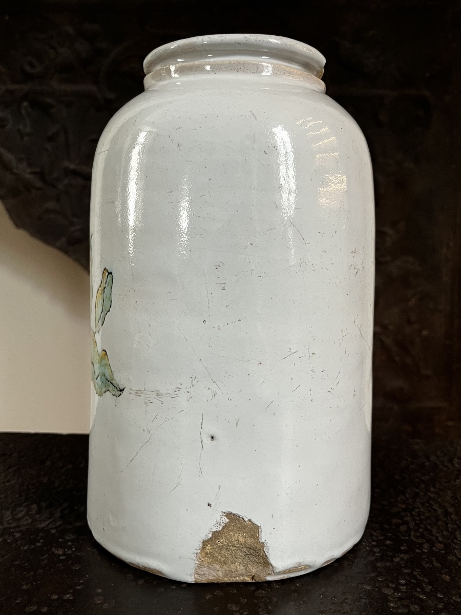 Important pot à tabac du XVIIIe siècle en faïence de Paris ou de Saint Omer, 18e -photo-1