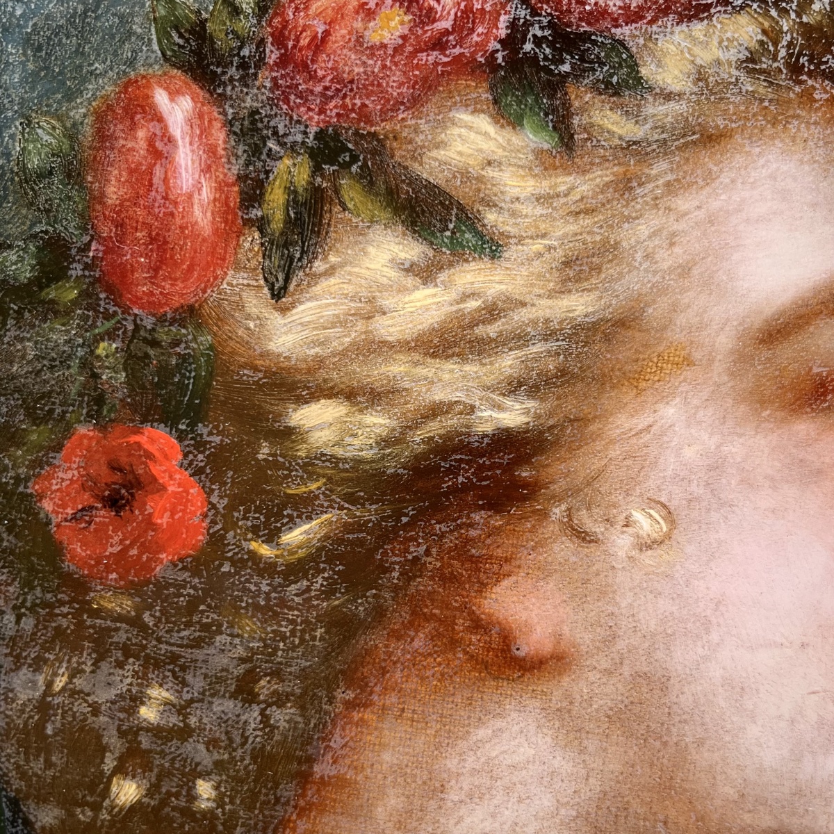 Portrait de jeune femme de profil – Flore ? Fin du XIXe siècle peinture 19e-photo-3