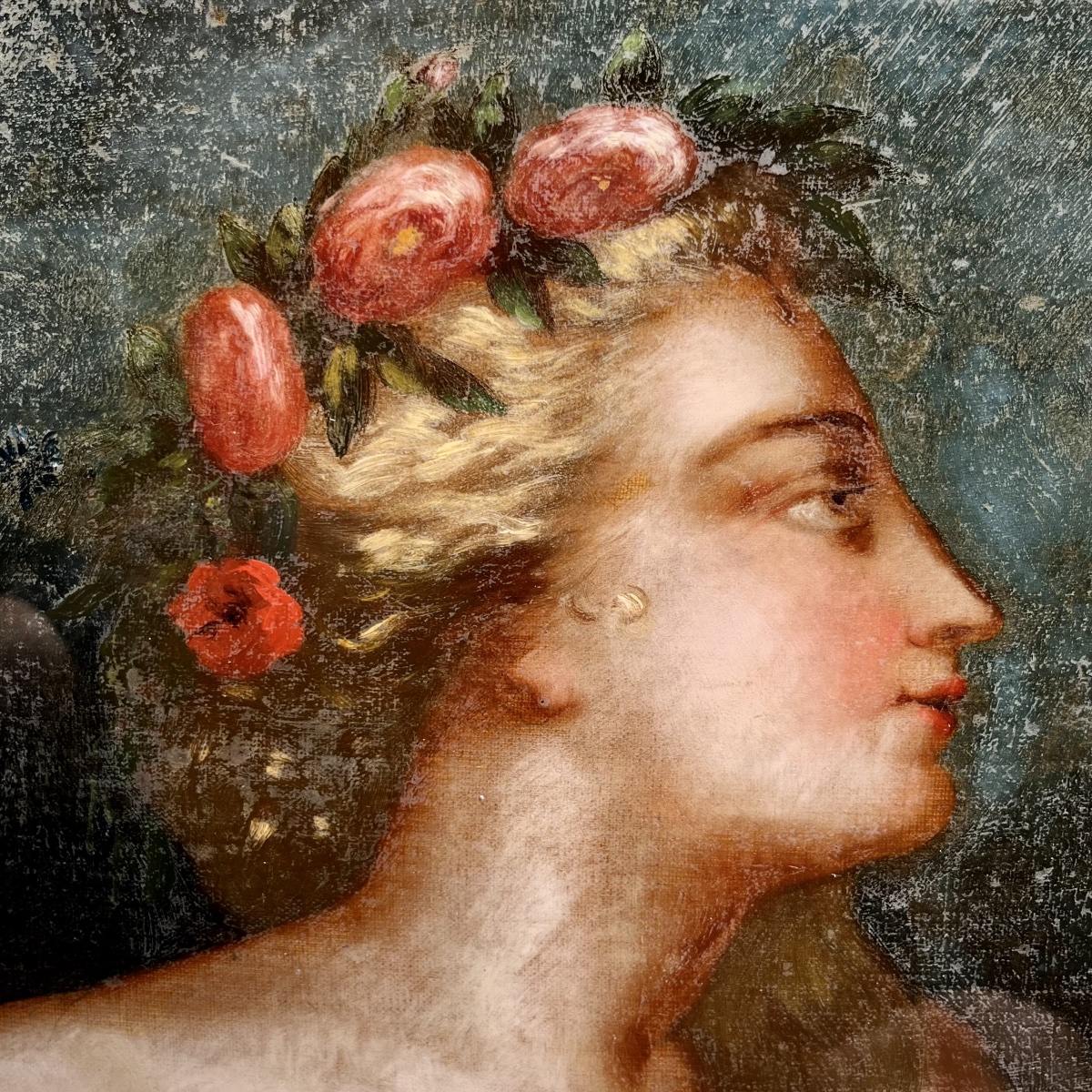 Portrait de jeune femme de profil – Flore ? Fin du XIXe siècle peinture 19e-photo-2