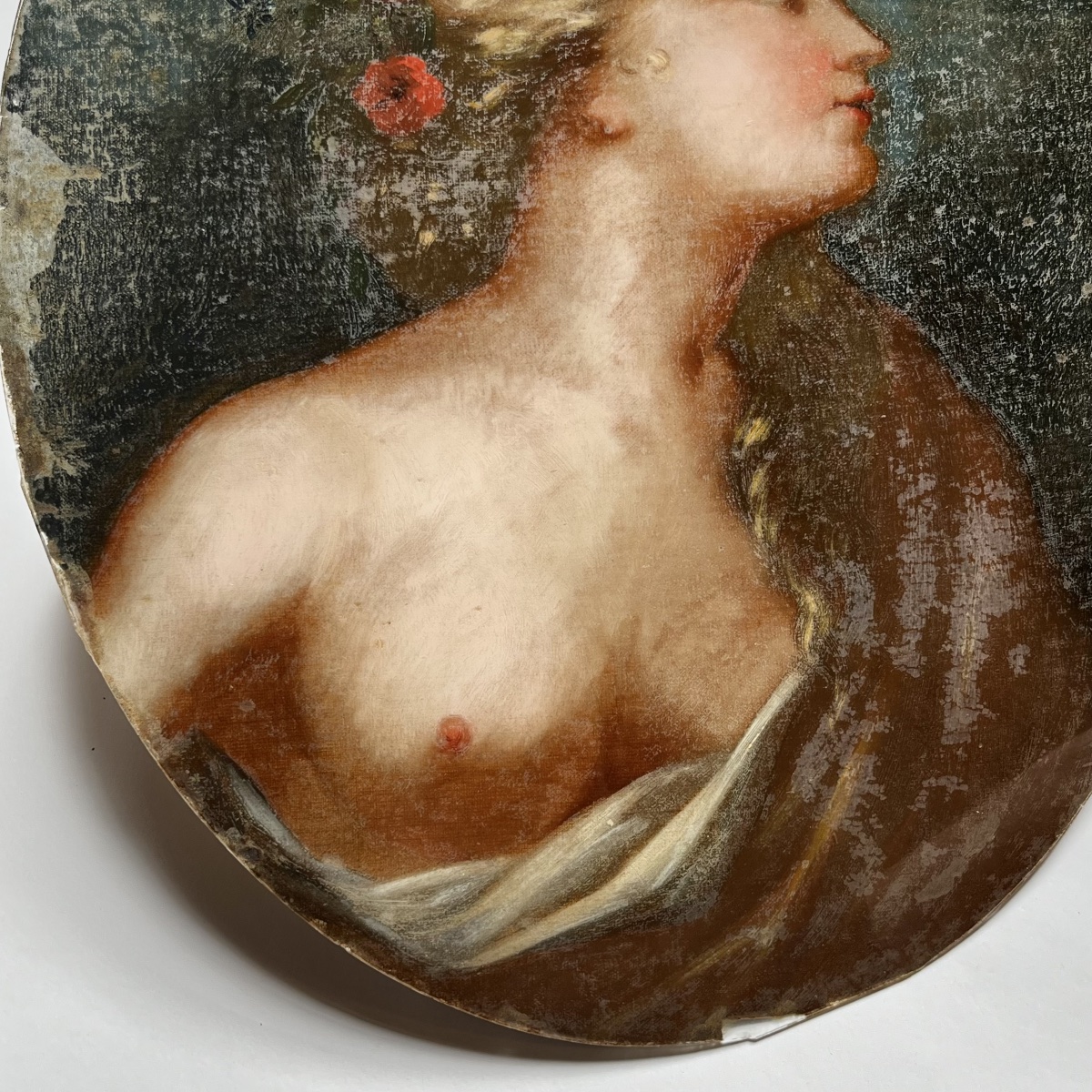 Portrait de jeune femme de profil – Flore ? Fin du XIXe siècle peinture 19e-photo-4