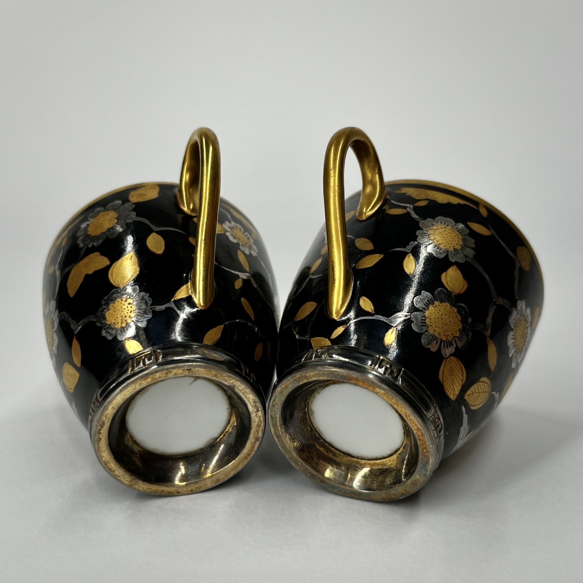 Paire de tasses en porcelaine et argent d'époque Art nouveau par Frédéric Hennig XXe siècle 20e-photo-5