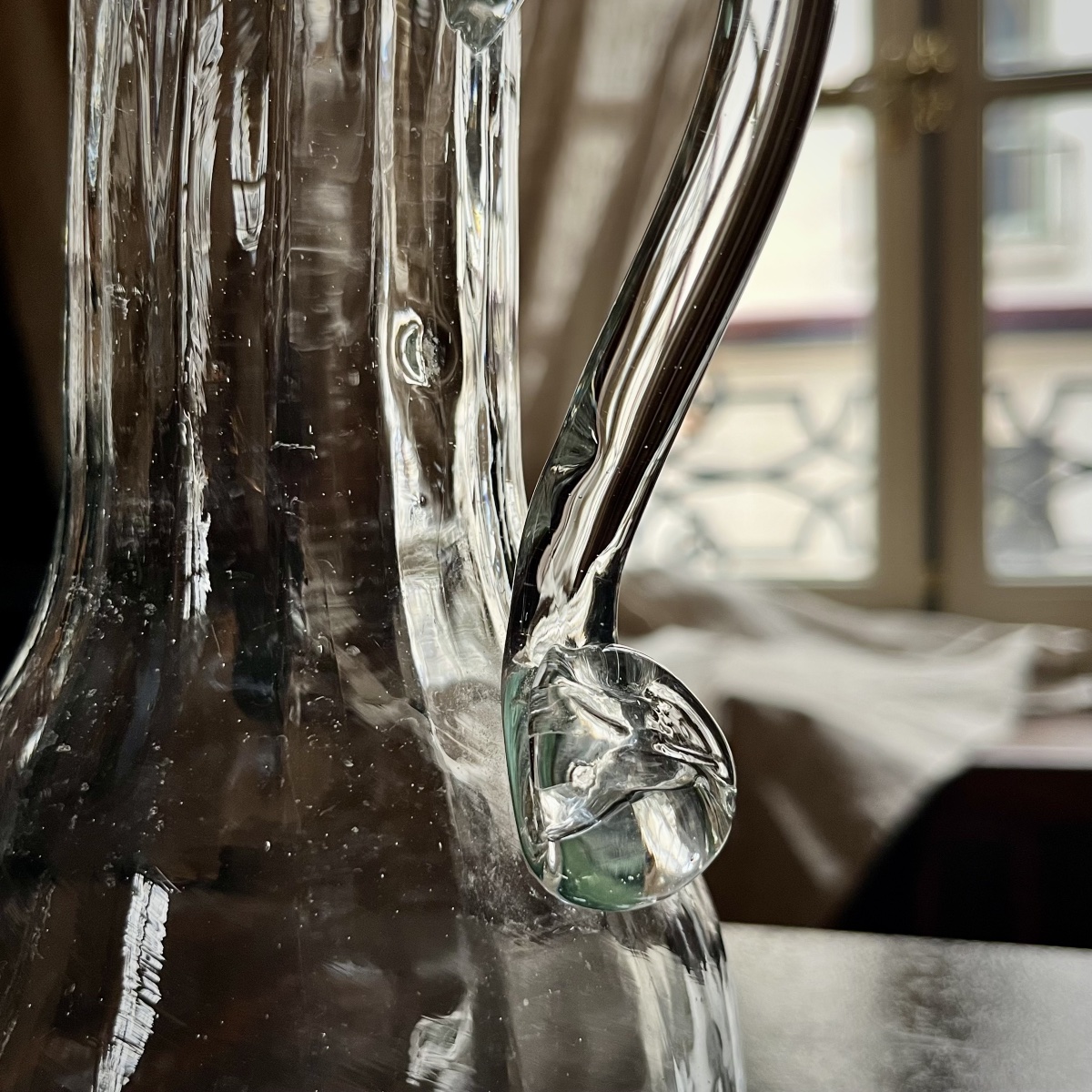 Paire de pichets normands à côtes en verre soufflé du XIXe siècle art populaire 19e-photo-4