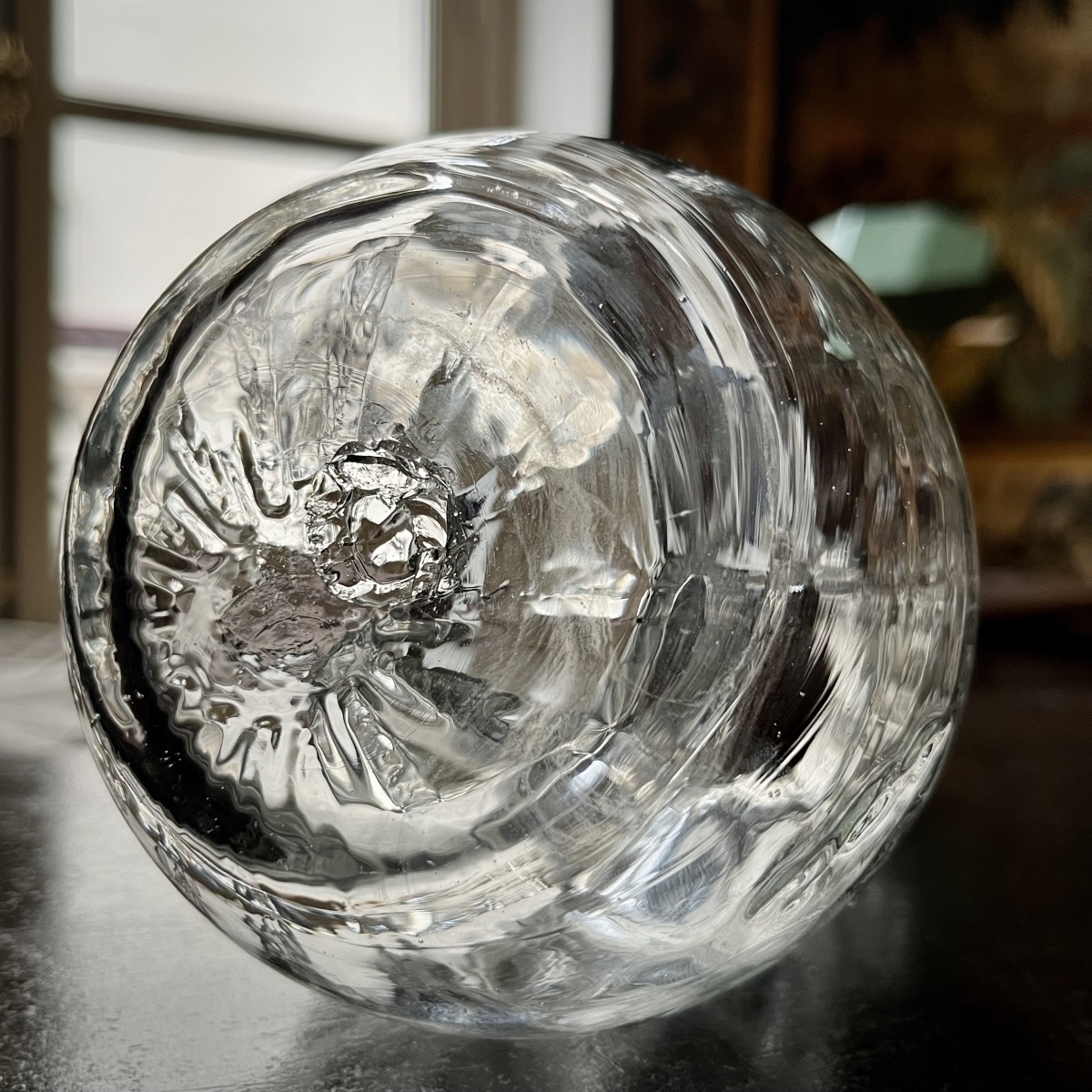 Paire de pichets normands à côtes en verre soufflé du XIXe siècle art populaire 19e-photo-3