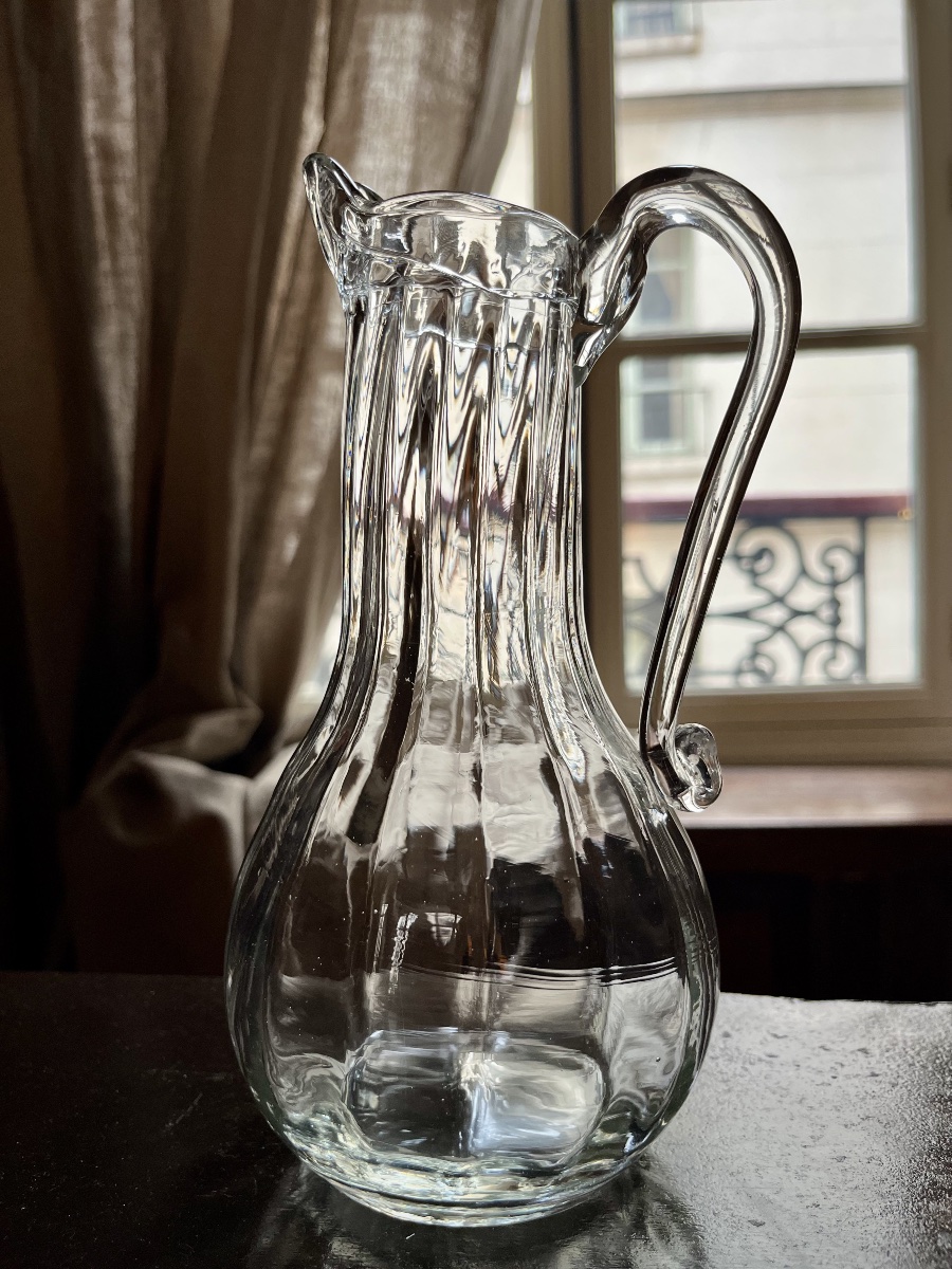 Paire de pichets normands à côtes en verre soufflé du XIXe siècle art populaire 19e-photo-5