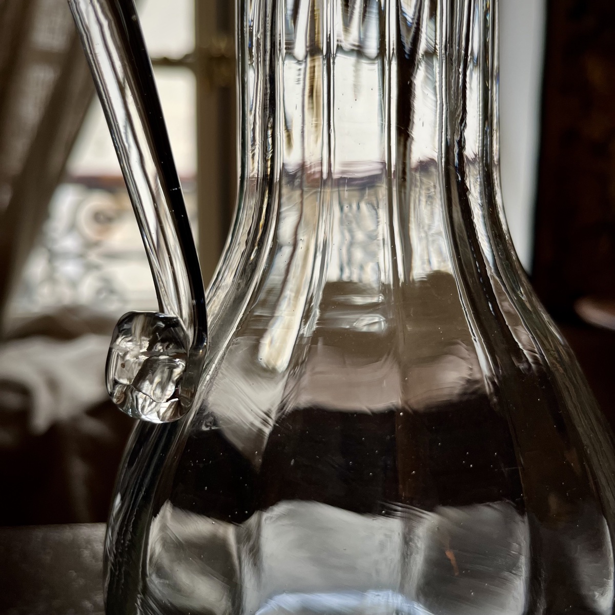 Paire de pichets normands à côtes en verre soufflé du XIXe siècle art populaire 19e-photo-7